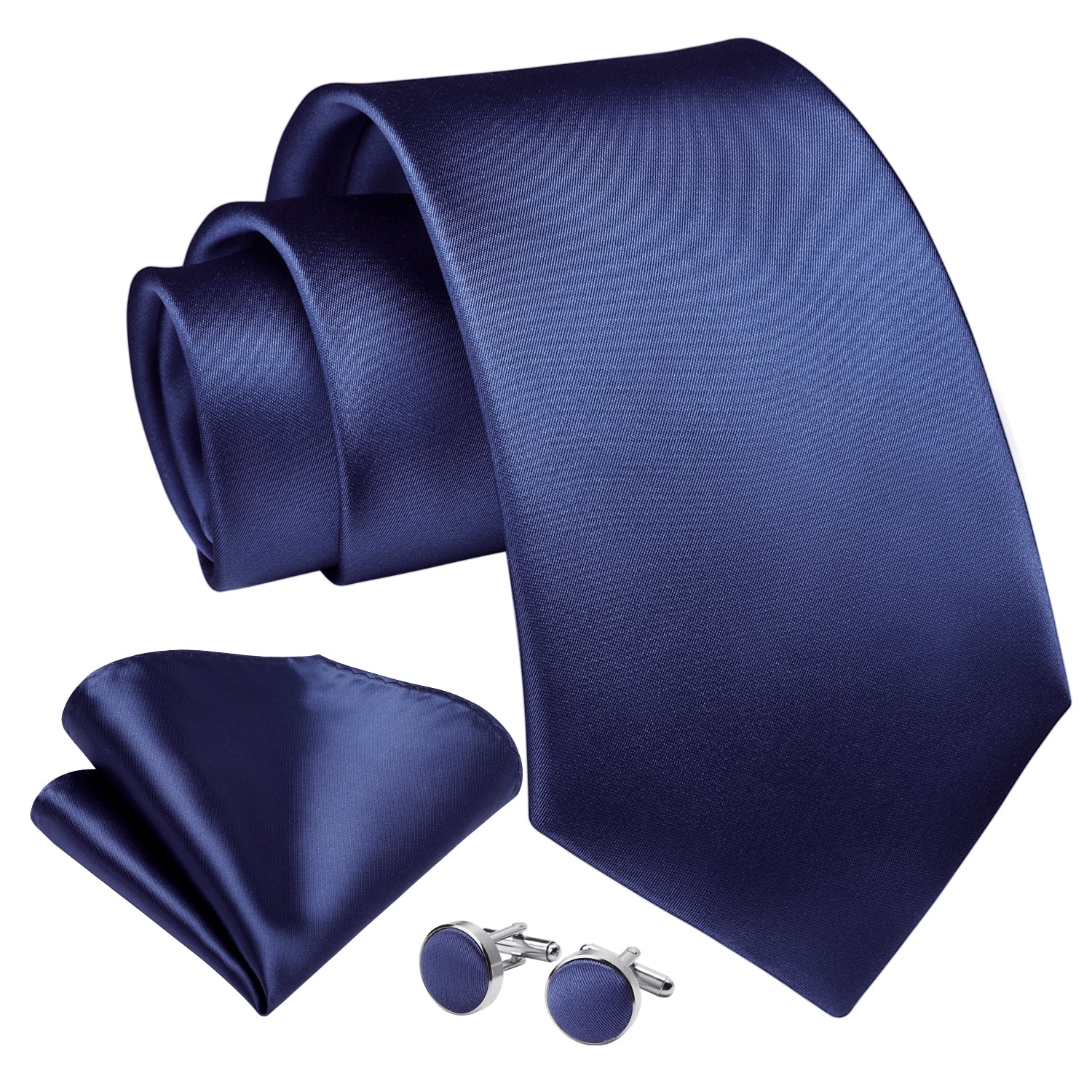 Solid Tie Handkerchief Cufflinks - E1-NAVY BLUE