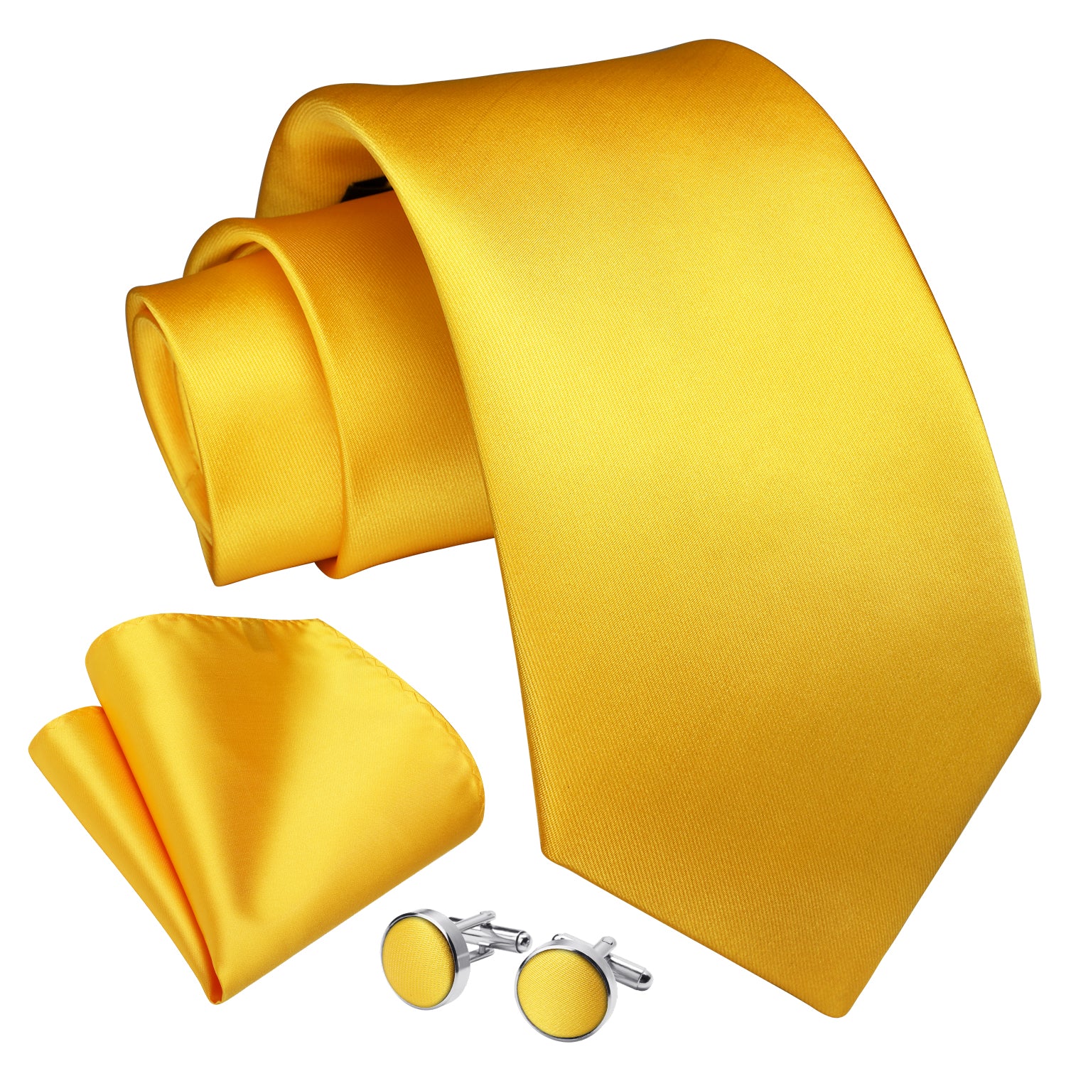 Solid Tie Handkerchief Cufflinks - J1-YELLOW