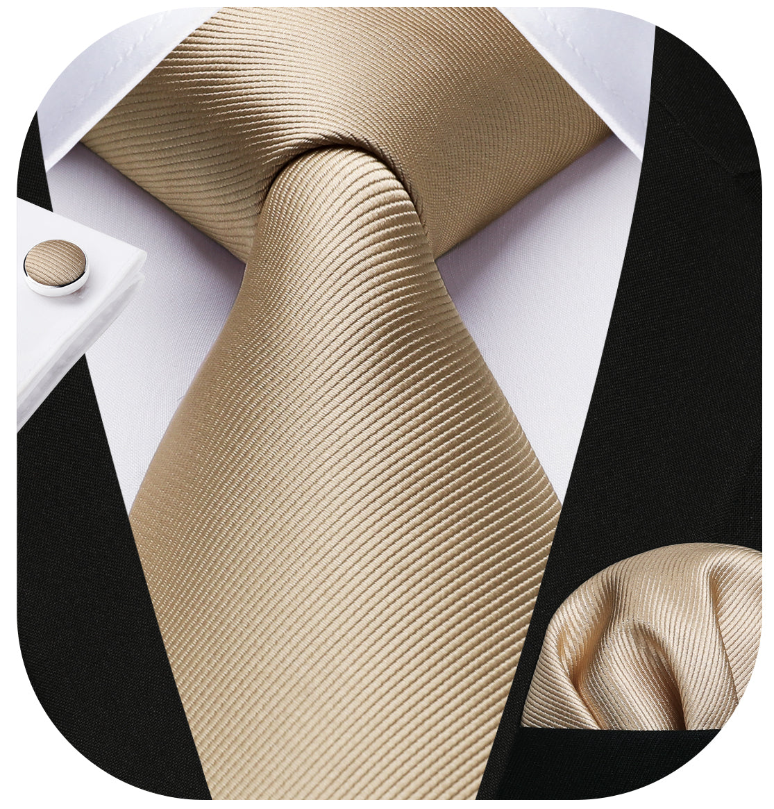Solid Tie Handkerchief Cufflinks - CHAMPAGNE