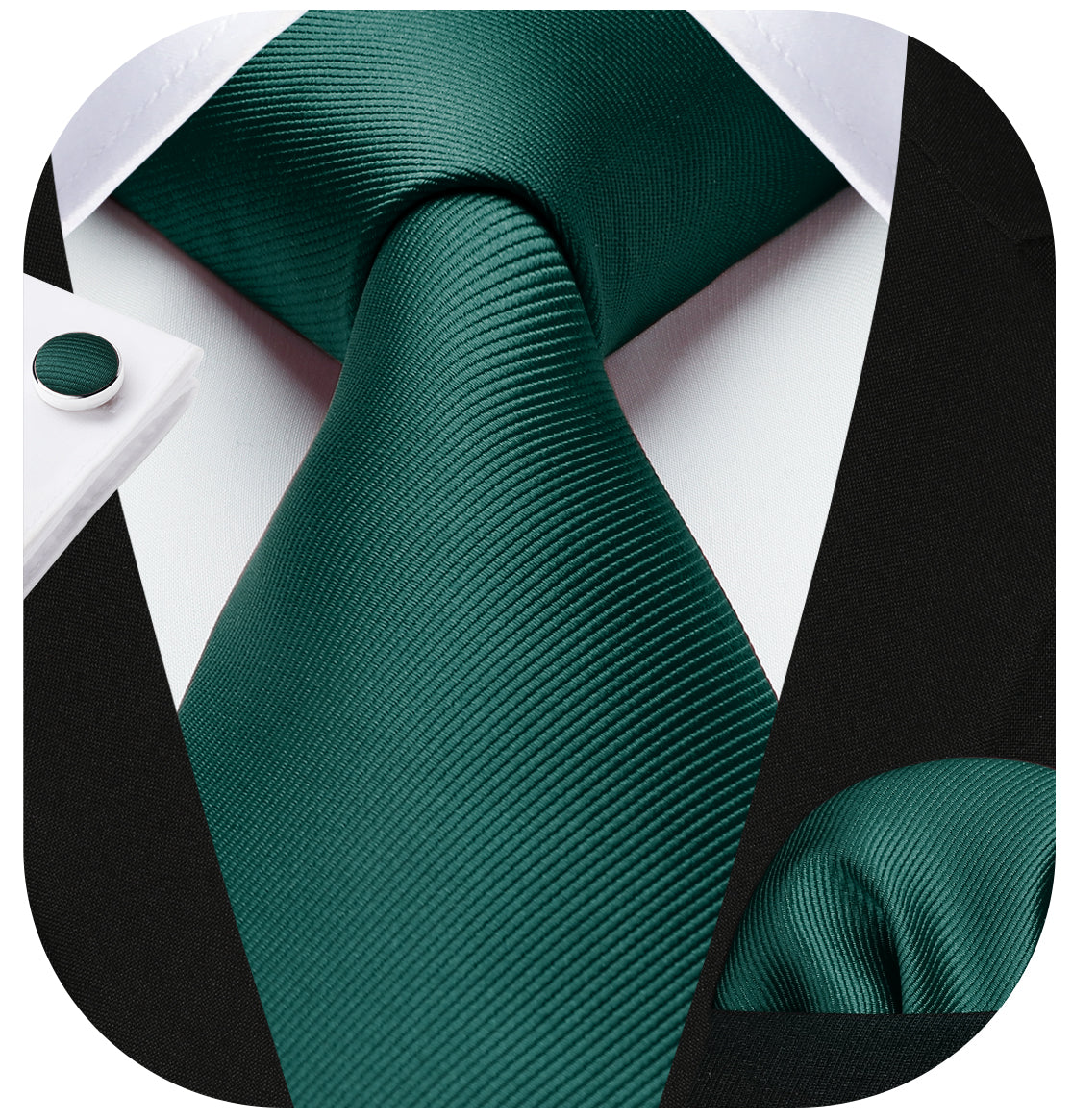 Solid Tie Handkerchief Cufflinks - GREEN