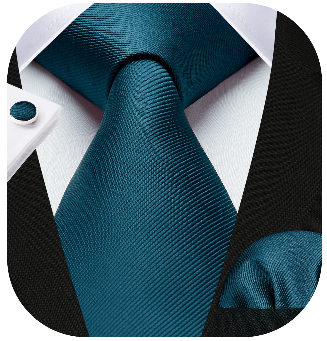 Solid Tie Handkerchief Cufflinks - DARK GREEN