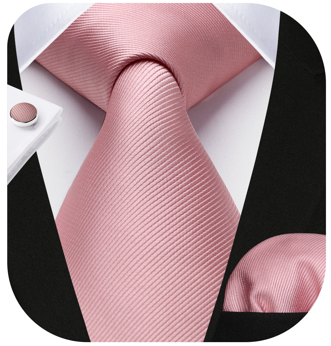 Solid Tie Handkerchief Cufflinks - PINK
