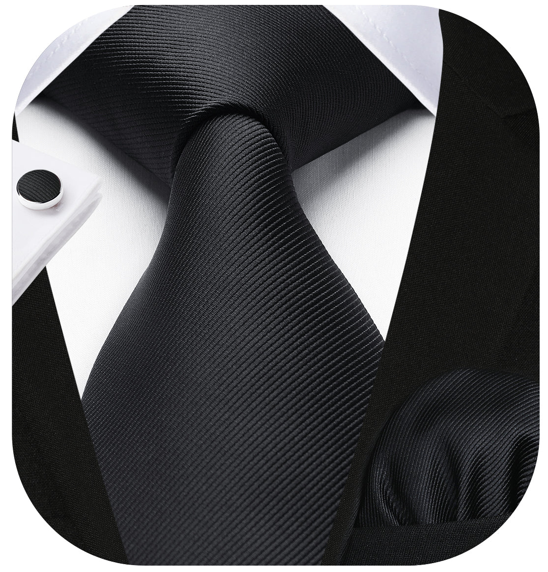 Solid Tie Handkerchief Cufflinks - BLACK