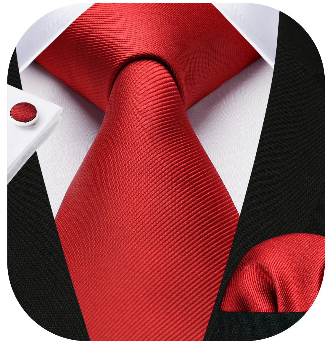 Solid Tie Handkerchief Cufflinks - RED