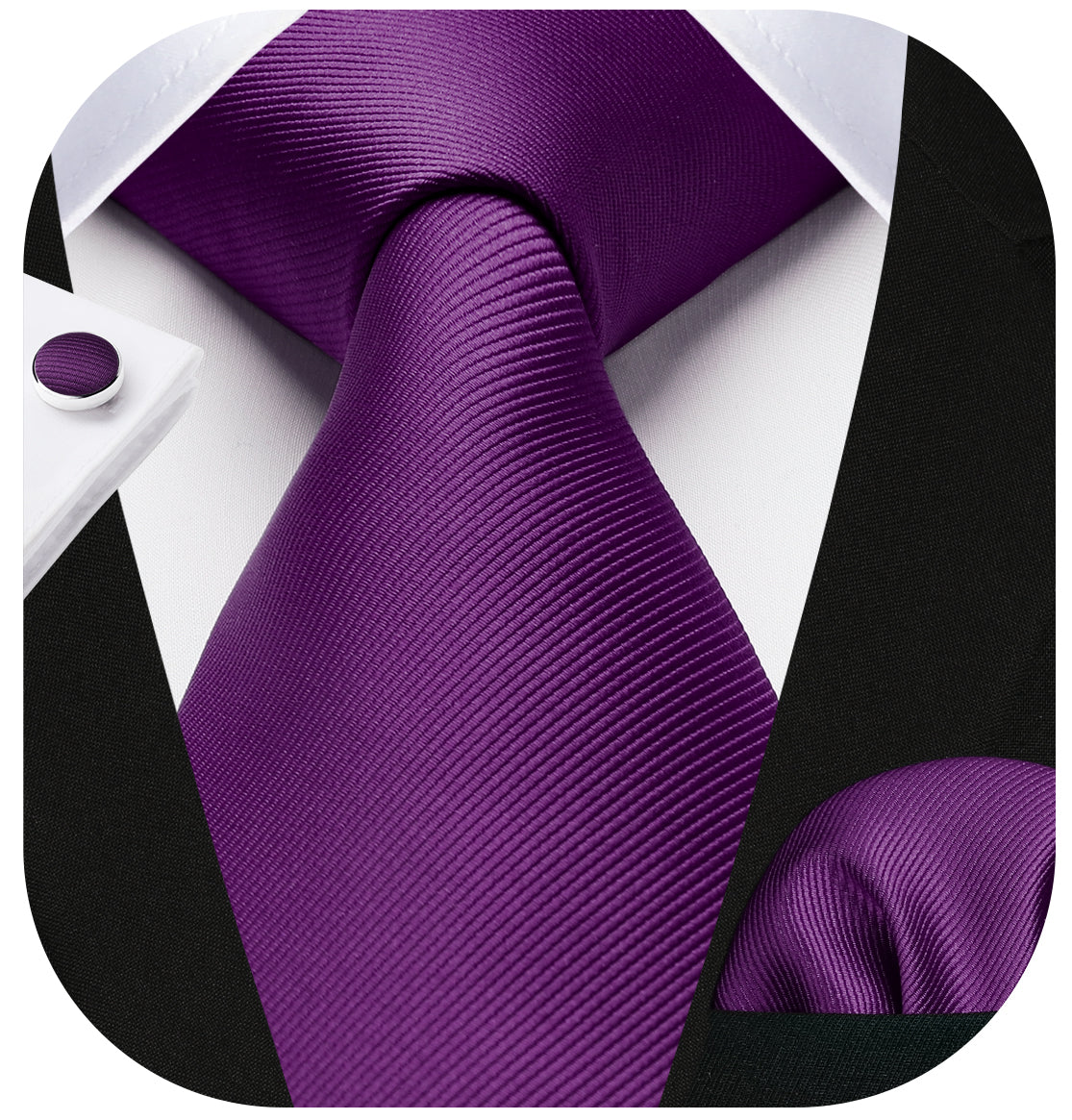 Solid Tie Handkerchief Cufflinks - PURPLE