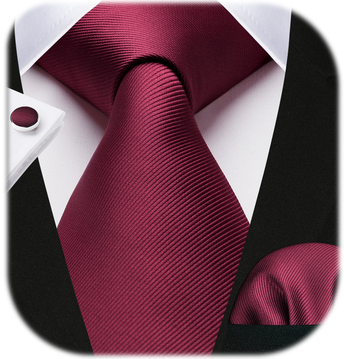 Solid Tie Handkerchief Cufflinks - BURGUNDY/CLARET