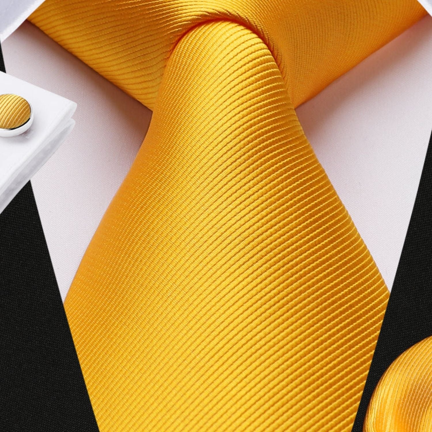 Solid Tie Handkerchief Cufflinks - YELLOW