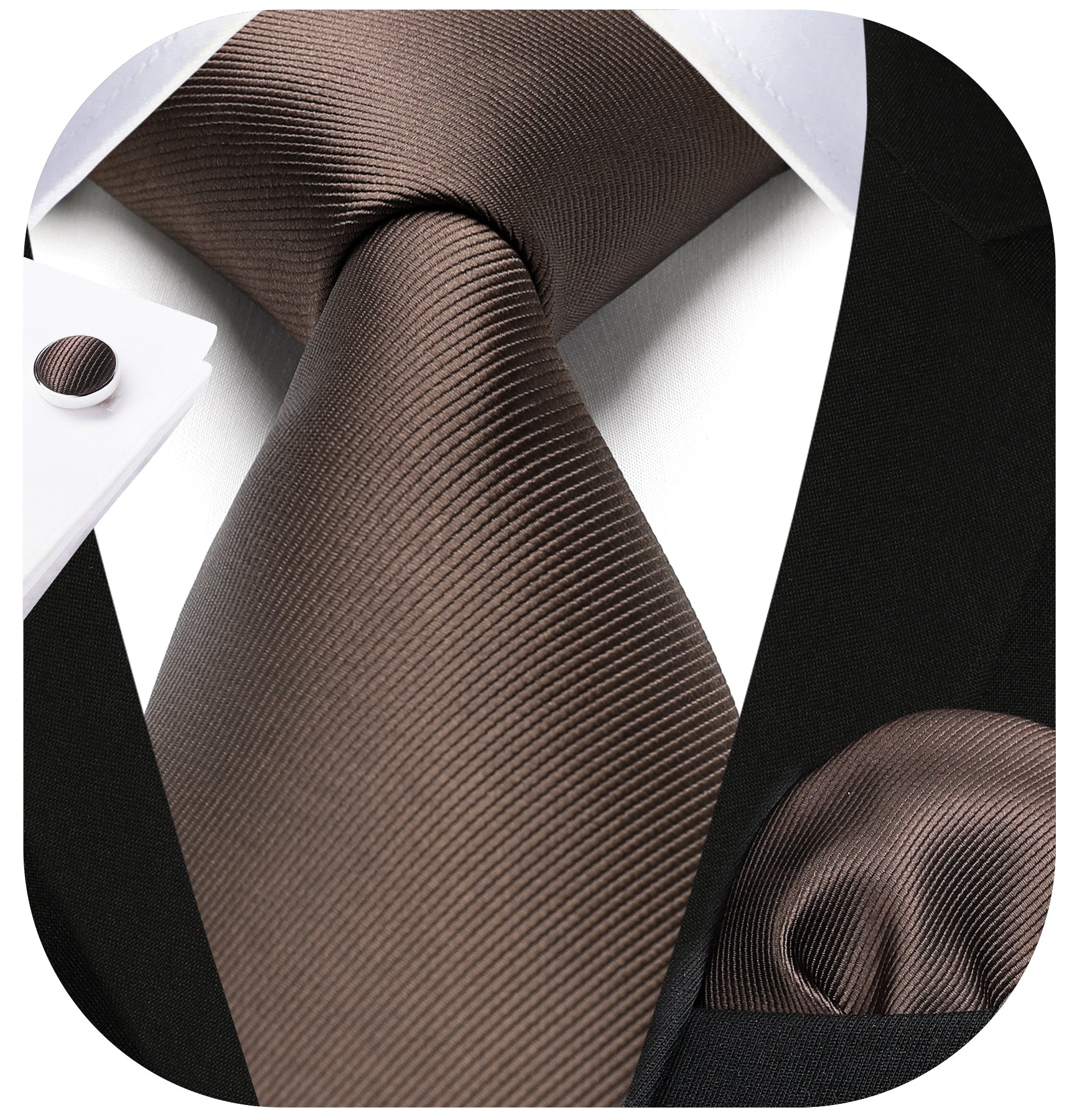 Solid Tie Handkerchief Cufflinks - BROWN