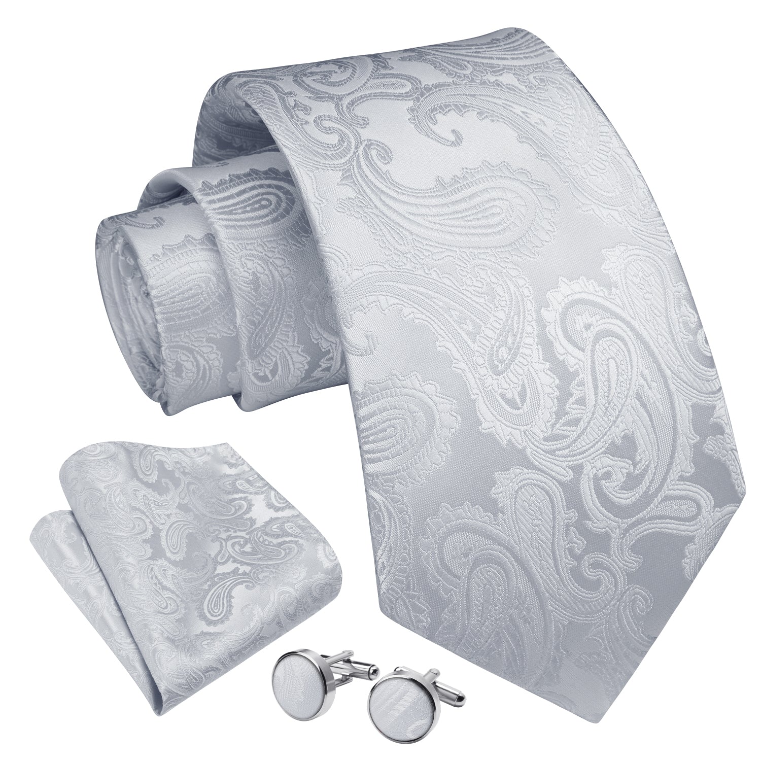 Solid Tie Handkerchief Cufflinks - SILVER