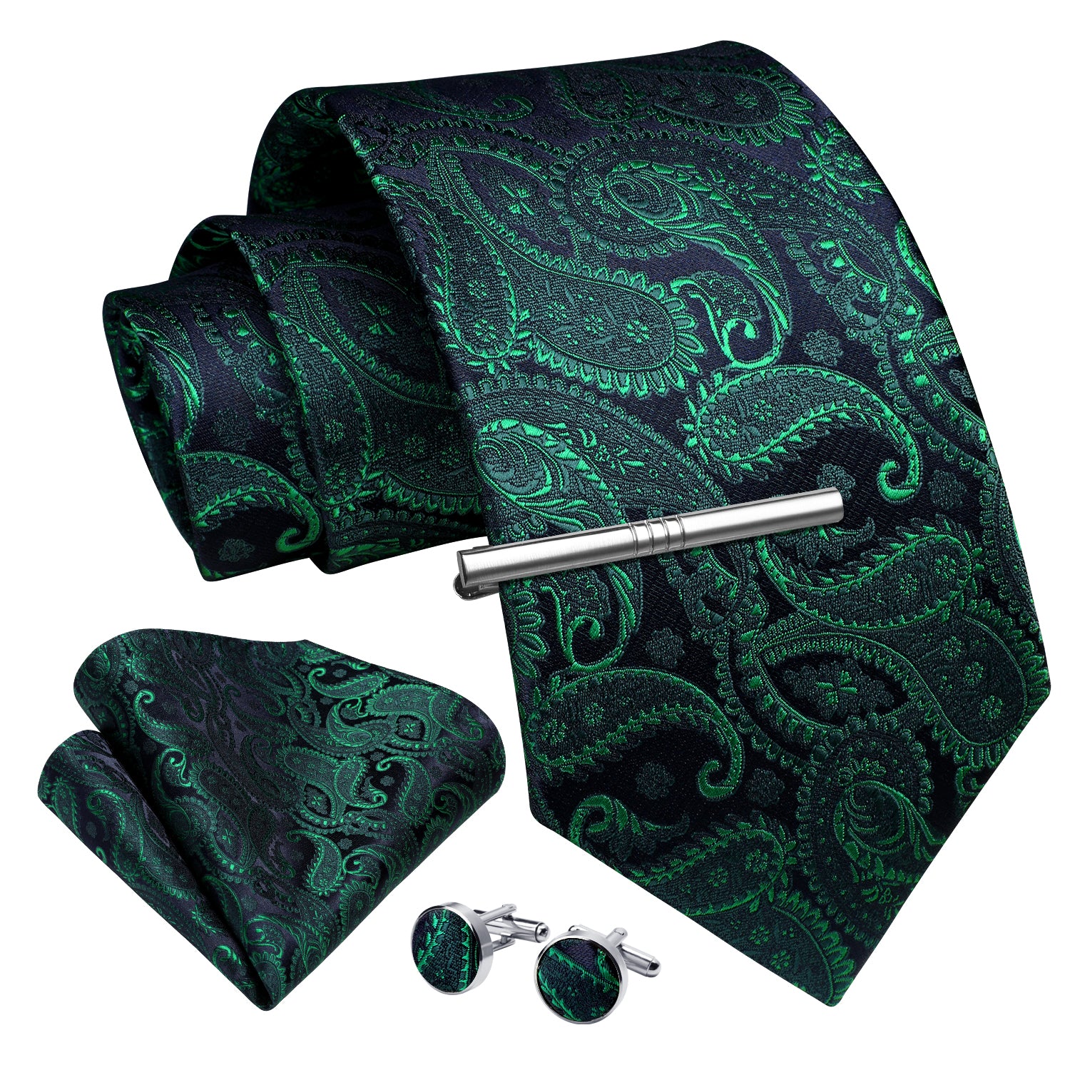 Paisley Tie Handkerchief Cufflinks - G-GREEN