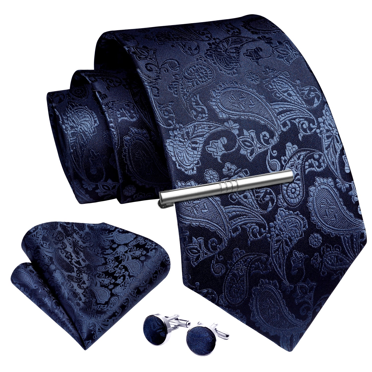 Paisley Tie Handkerchief Cufflinks - C4-NAVY BLUE