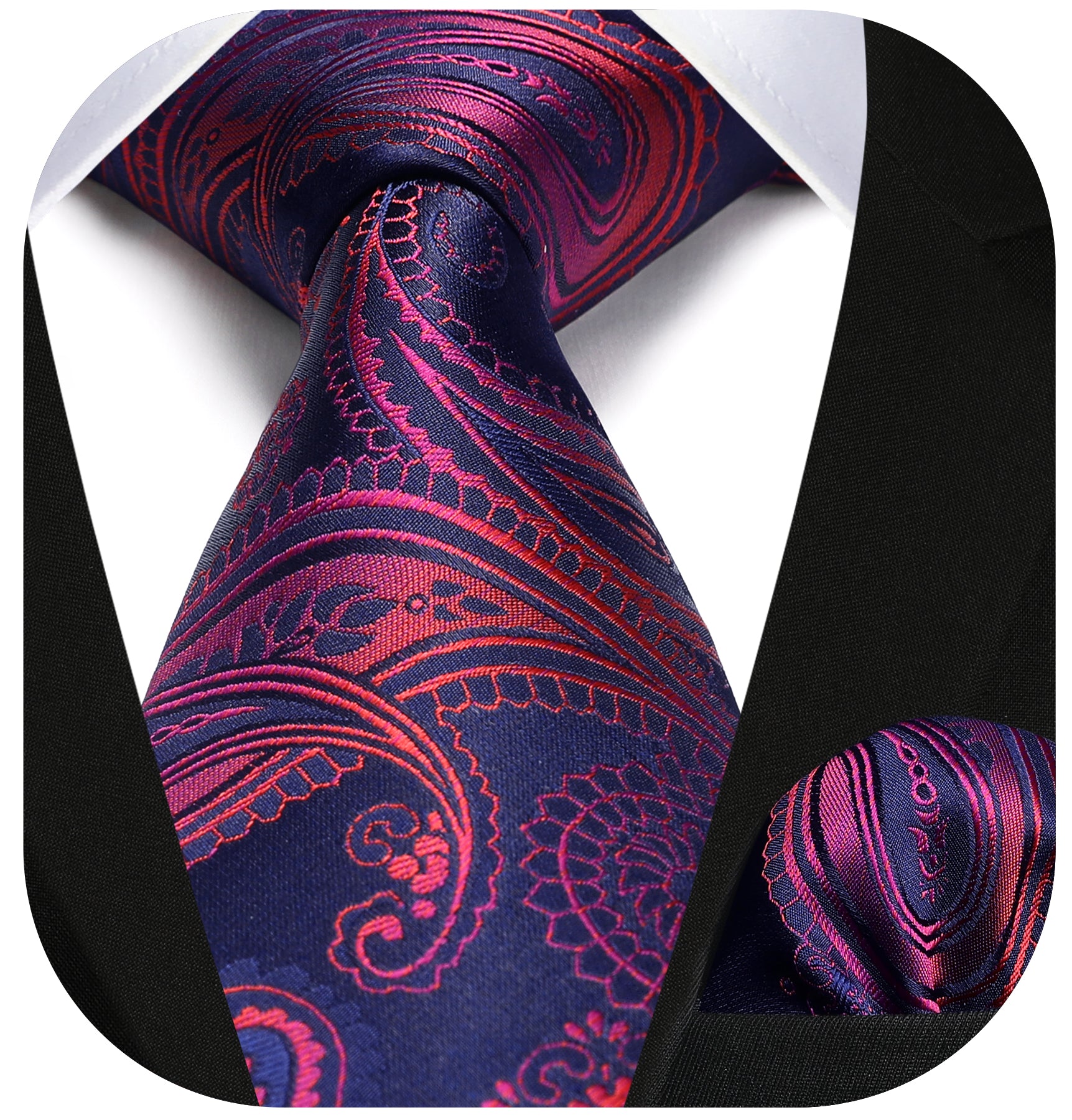 Paisley Tie Handkerchief Set - A5-PURPLE RED