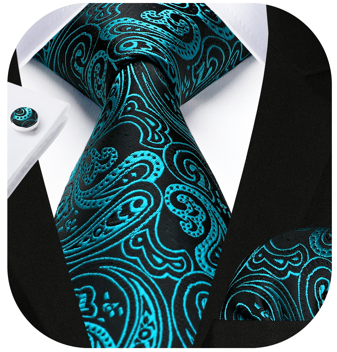 Paisley Tie Handkerchief Cufflinks - BLUE-1
