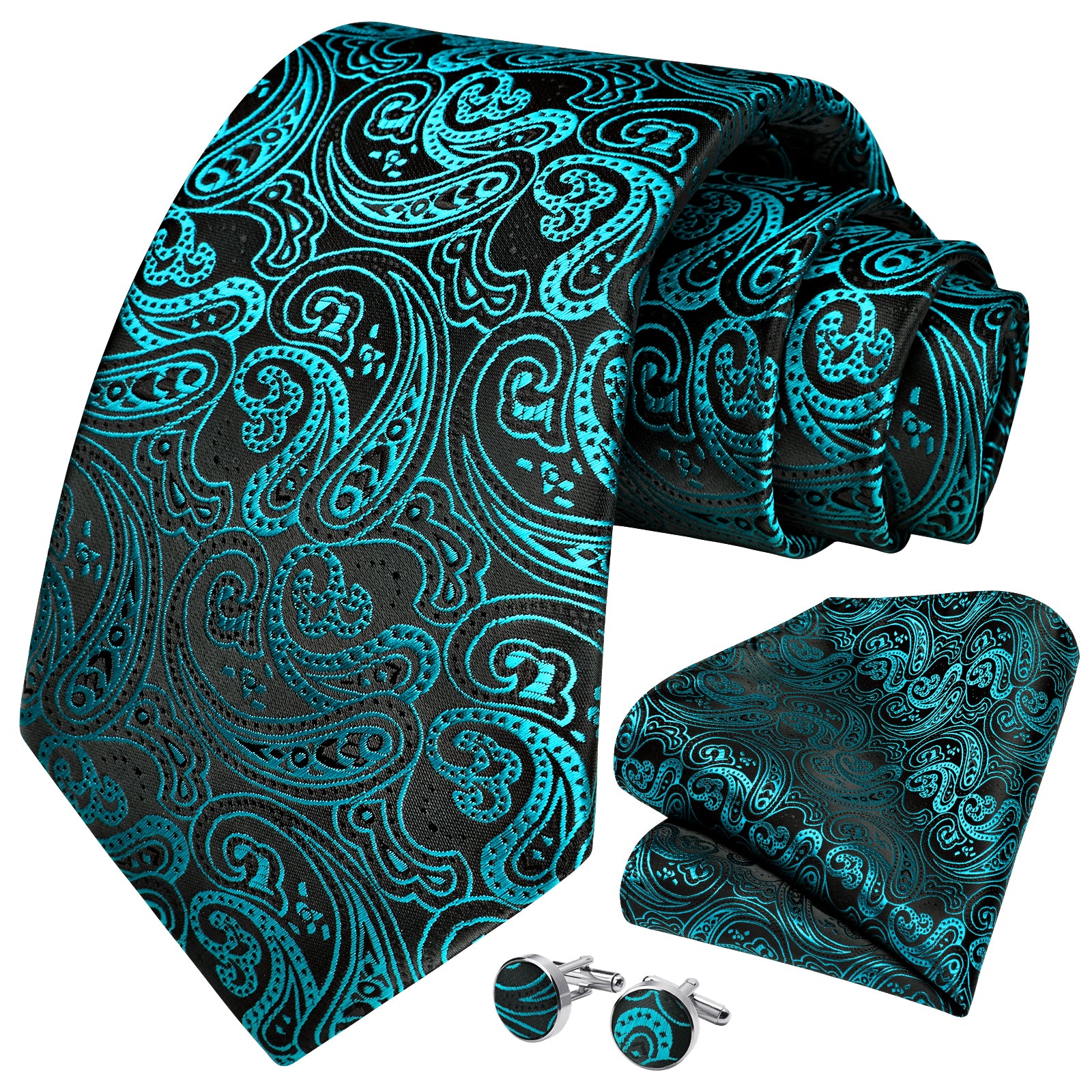 Paisley Tie Handkerchief Cufflinks - BLUE-1