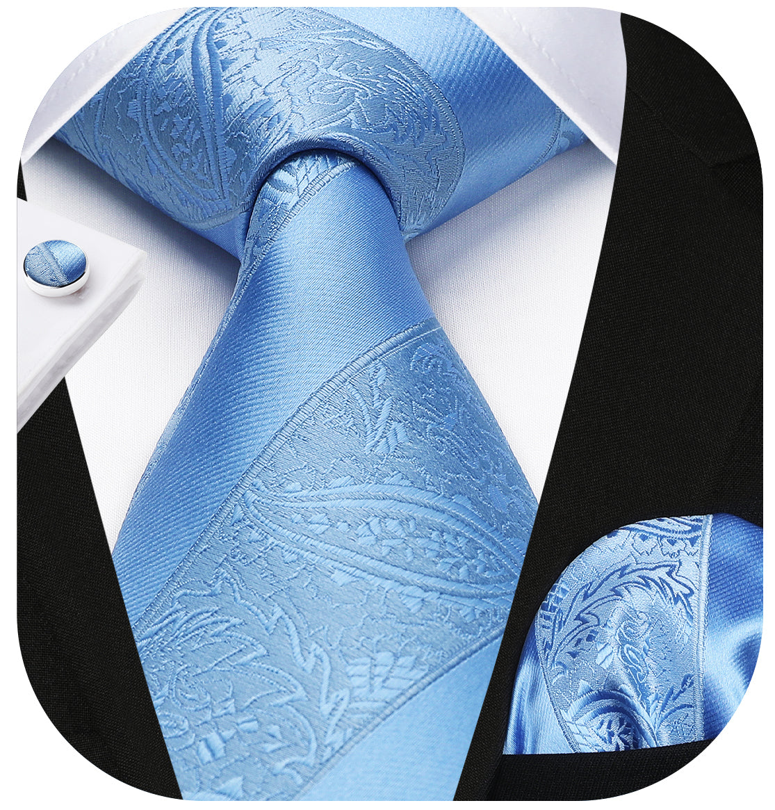 Stripe Tie Handkerchief Cufflinks - B1-BLUE