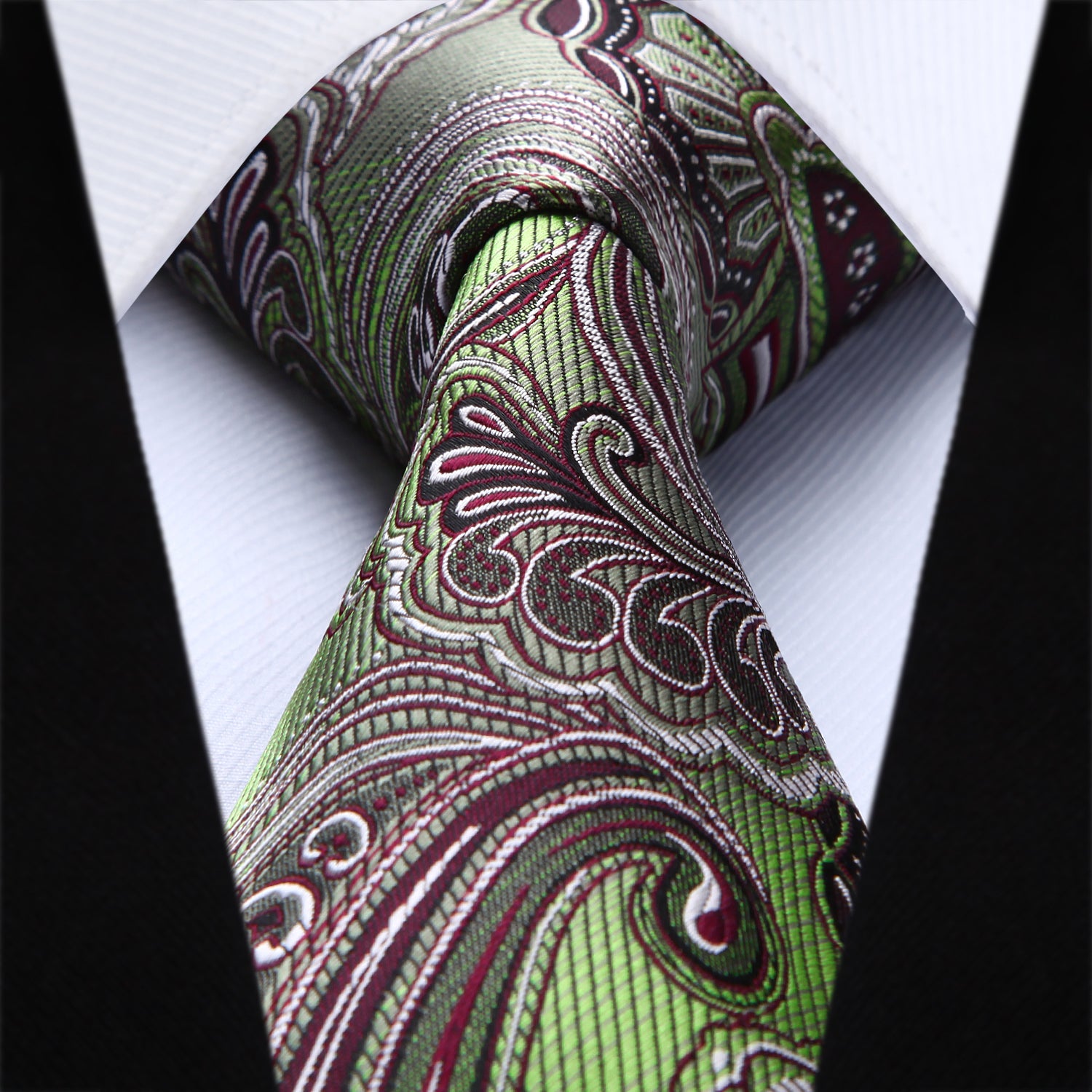 Paisley Tie Handkerchief Set - OLIVE GREEN/BURGUNDY