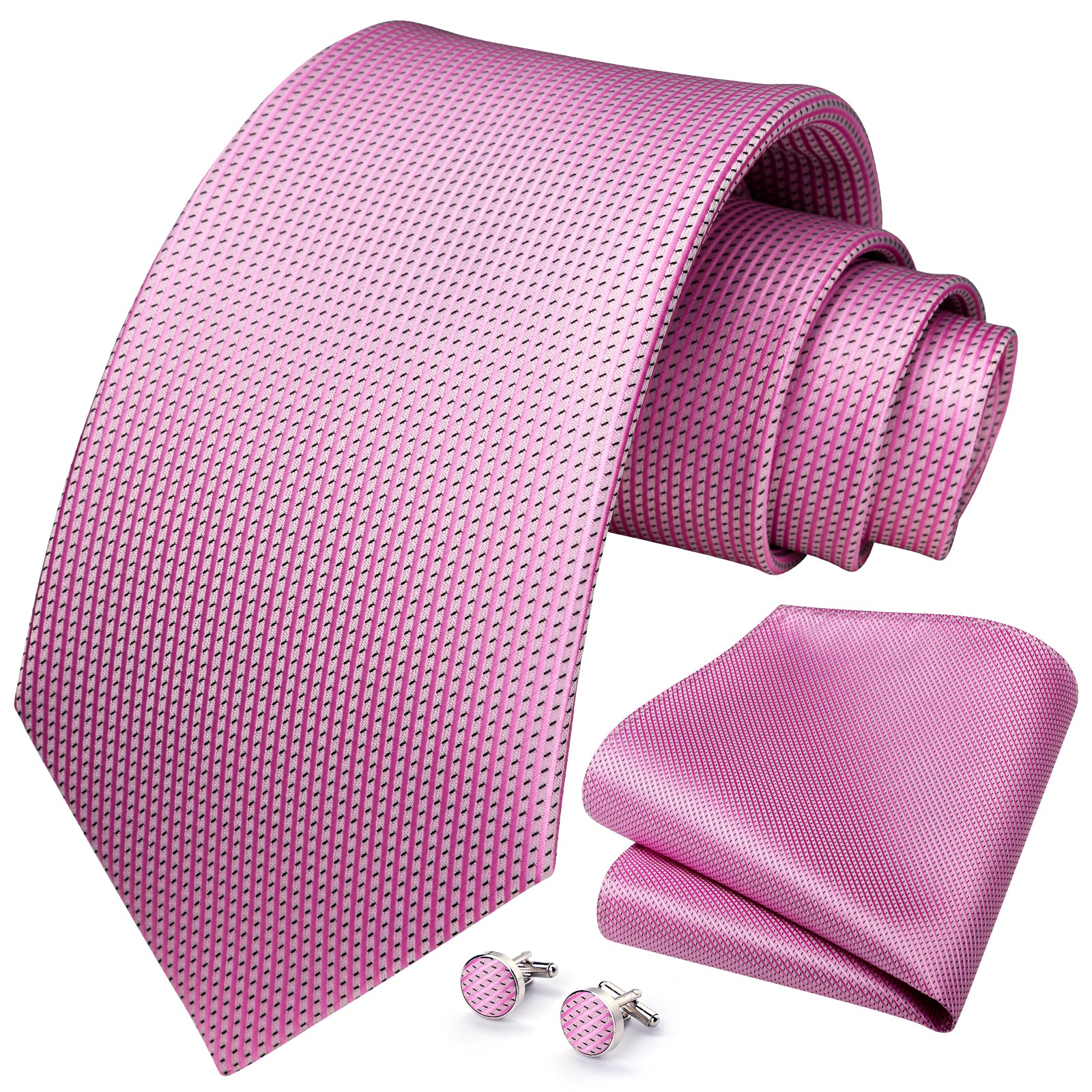 Stripe Plaid Tie Handkerchief Cufflinks - 01B-STRIPE-LAVENDER