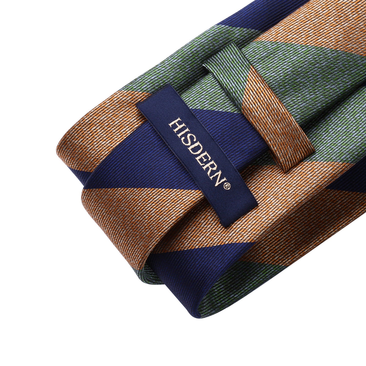 Stripe Tie Handkerchief Set - OLIVE GREEN/TAN/NAVY BLUE