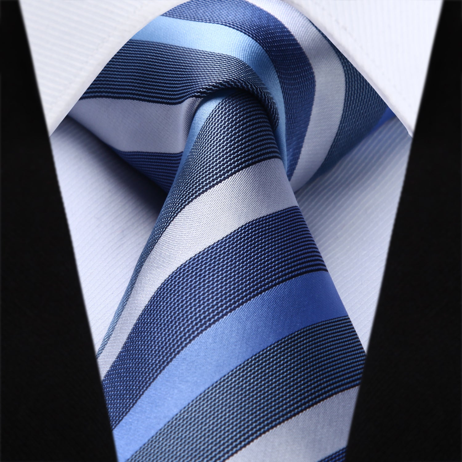 Stripe Tie Handkerchief Set - A-STEEL BLUE/WHITE