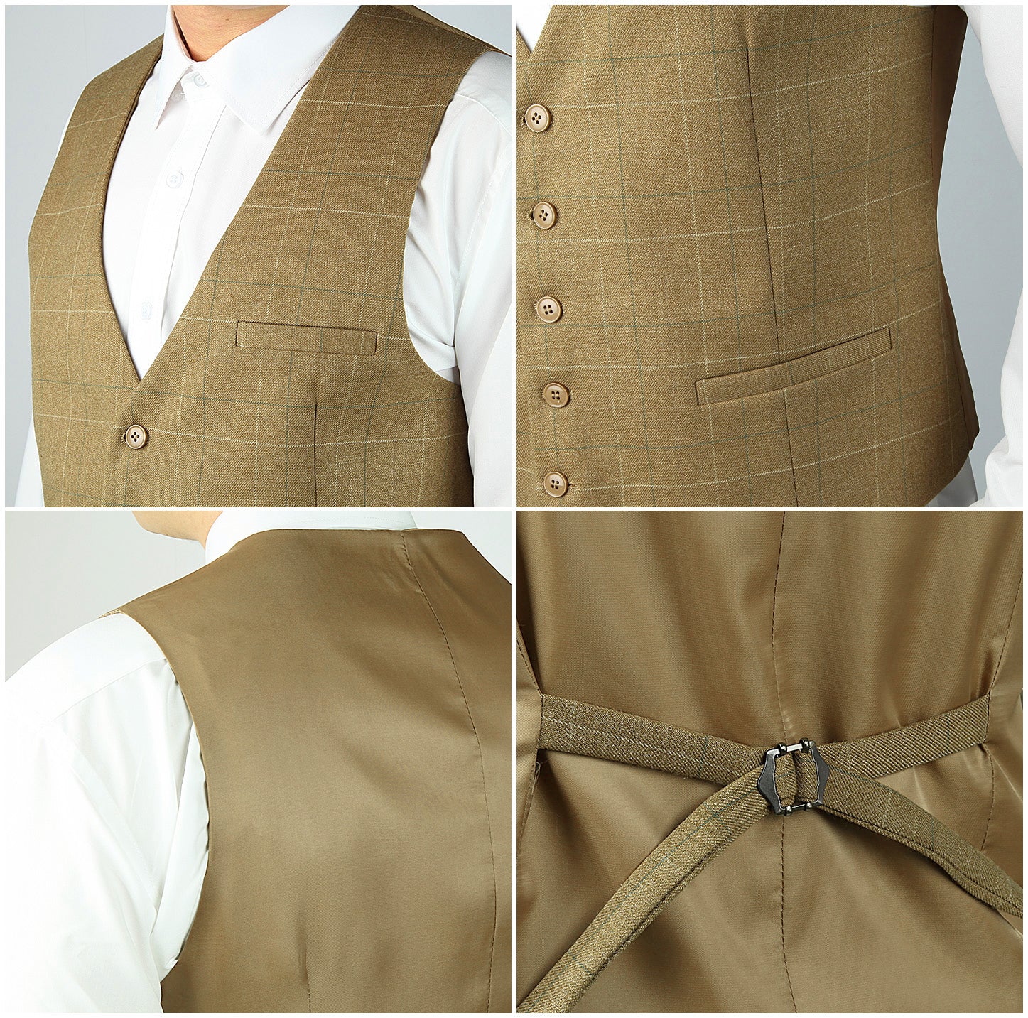 Plaid Slim Vest - A-KHAKI