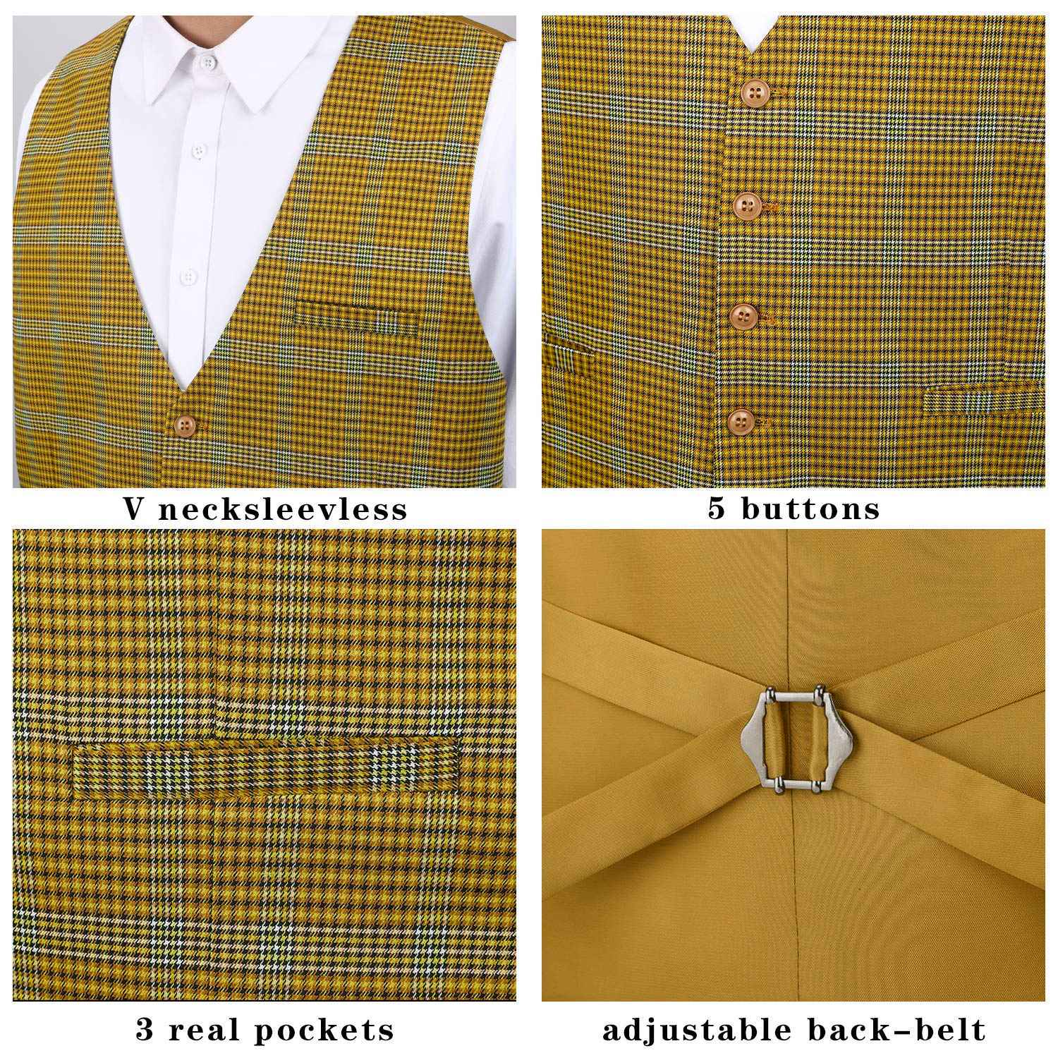 Plaid Slim Vest - A9-YELLOW