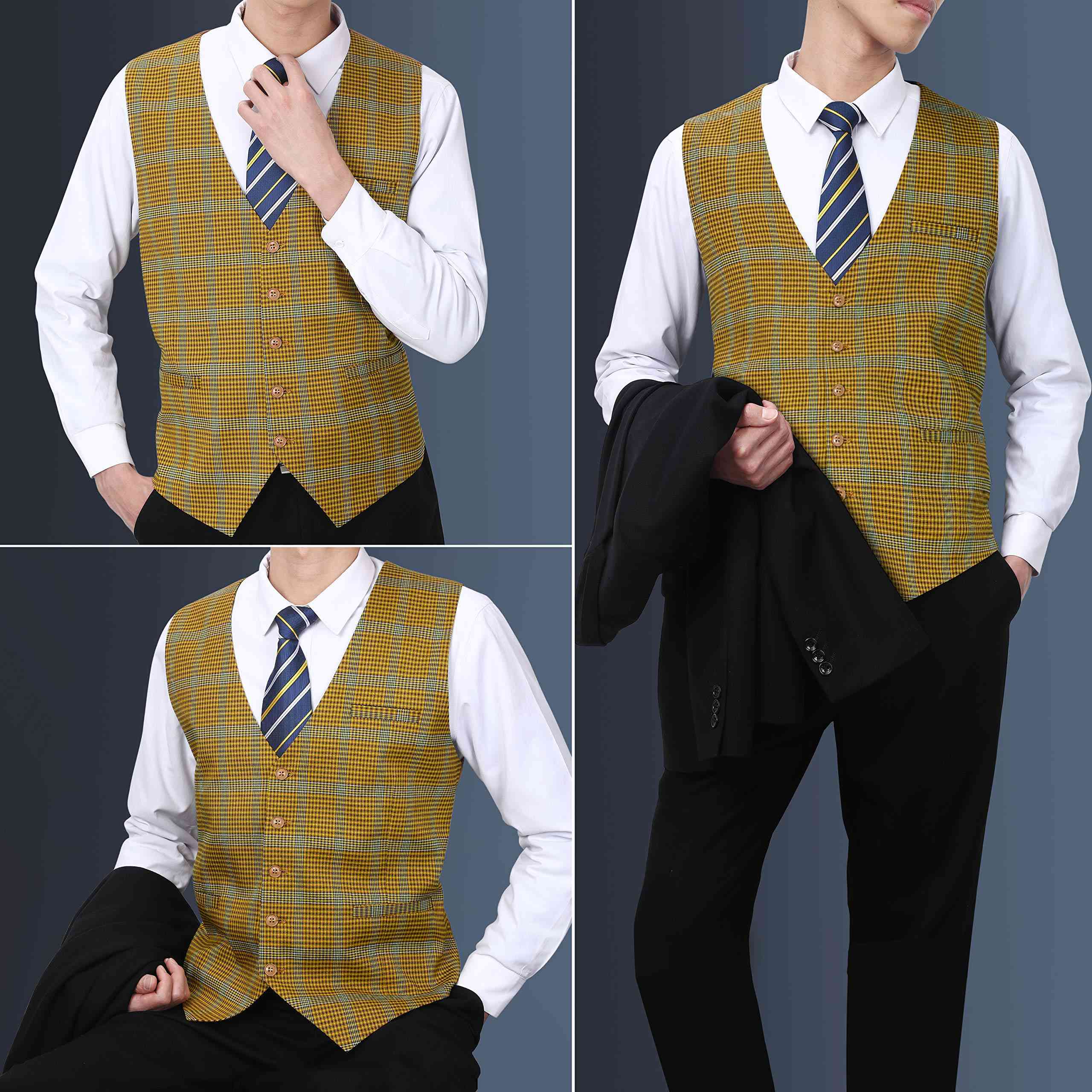 Plaid Slim Vest - A9-YELLOW