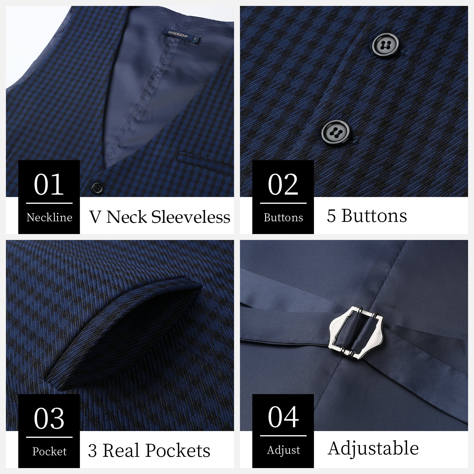 Plaid Slim Vest - B8-NAVY BLUE