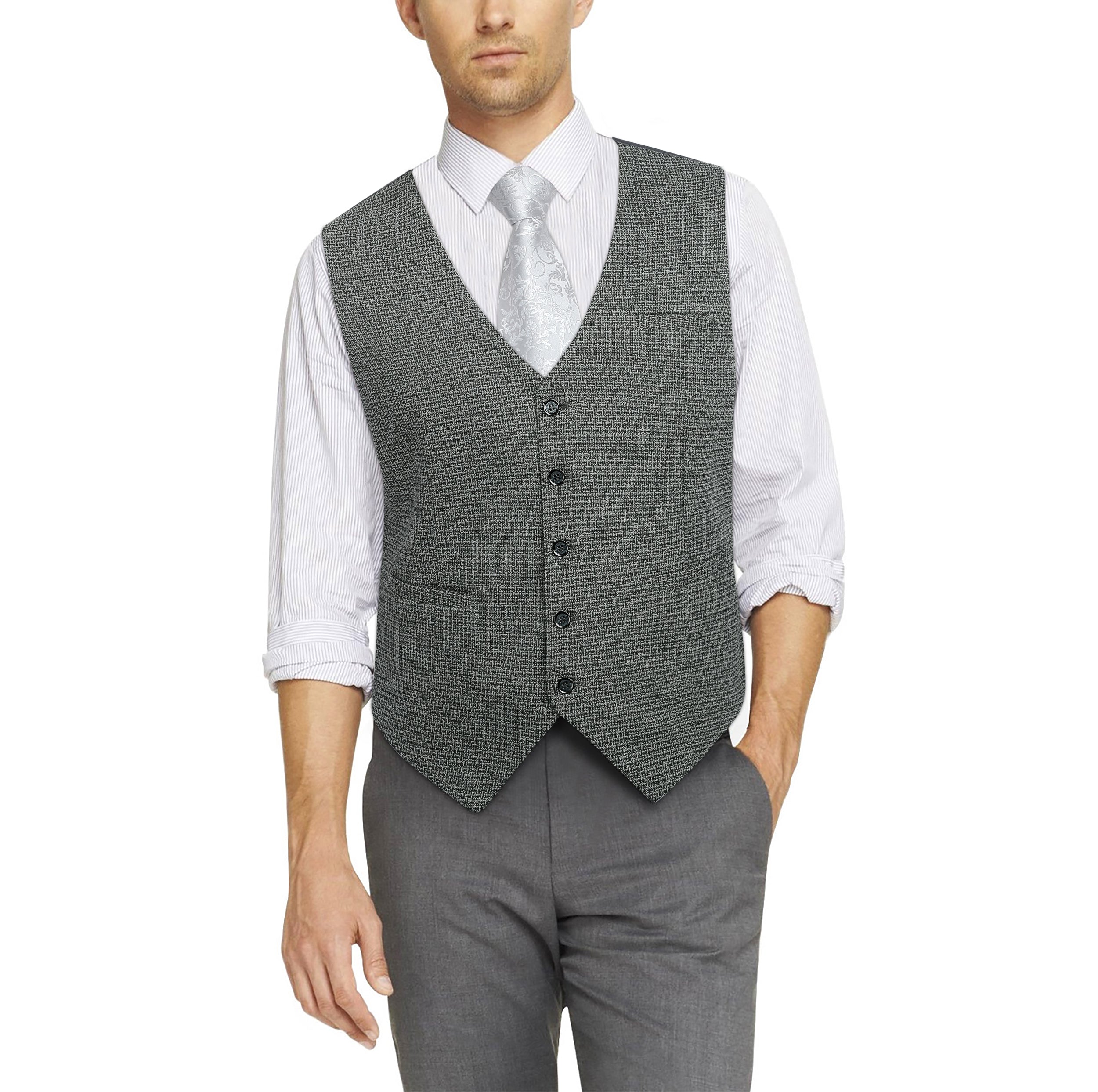 Plaid Slim Vest - B5-GREY