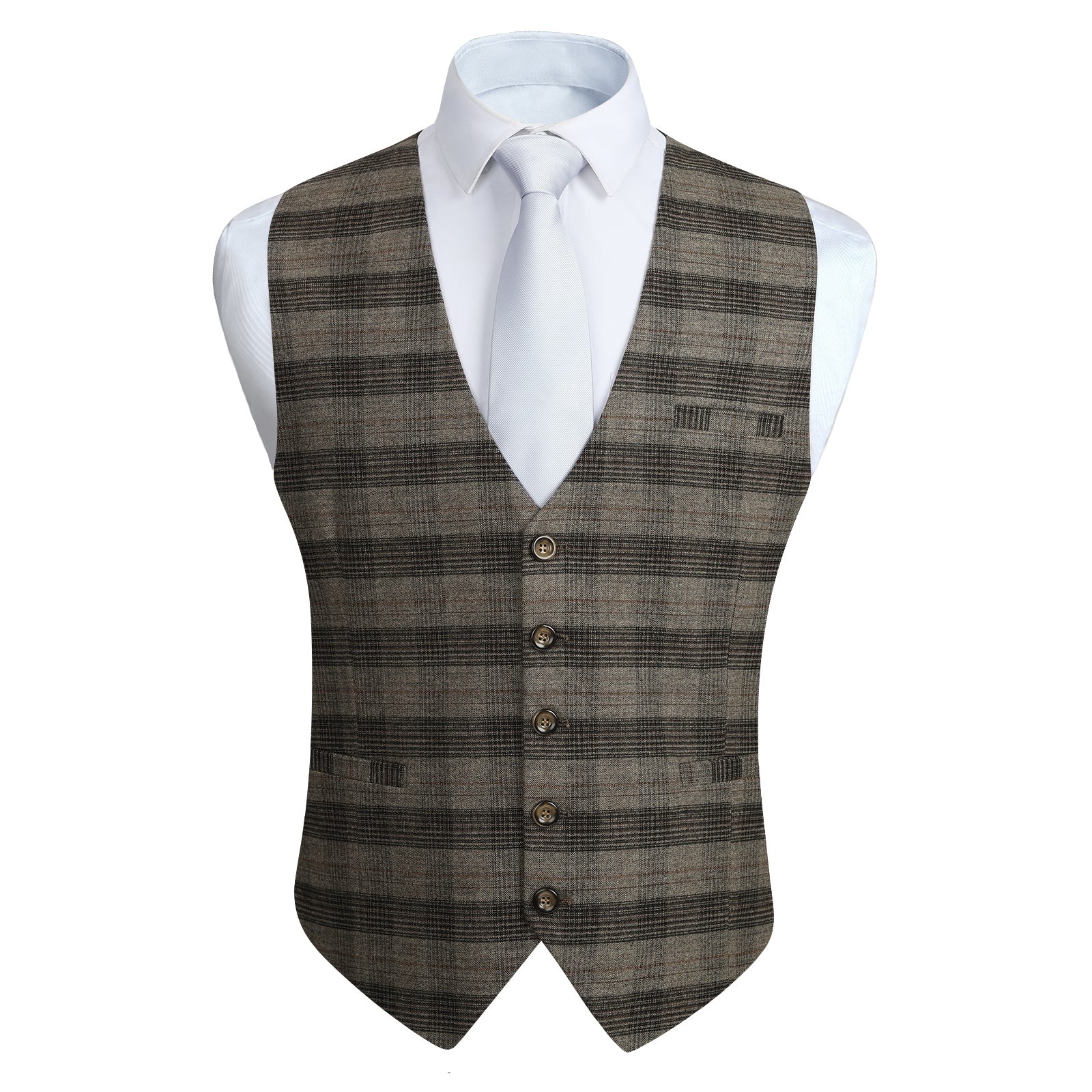 Plaid Slim Vest - B1-BROWN