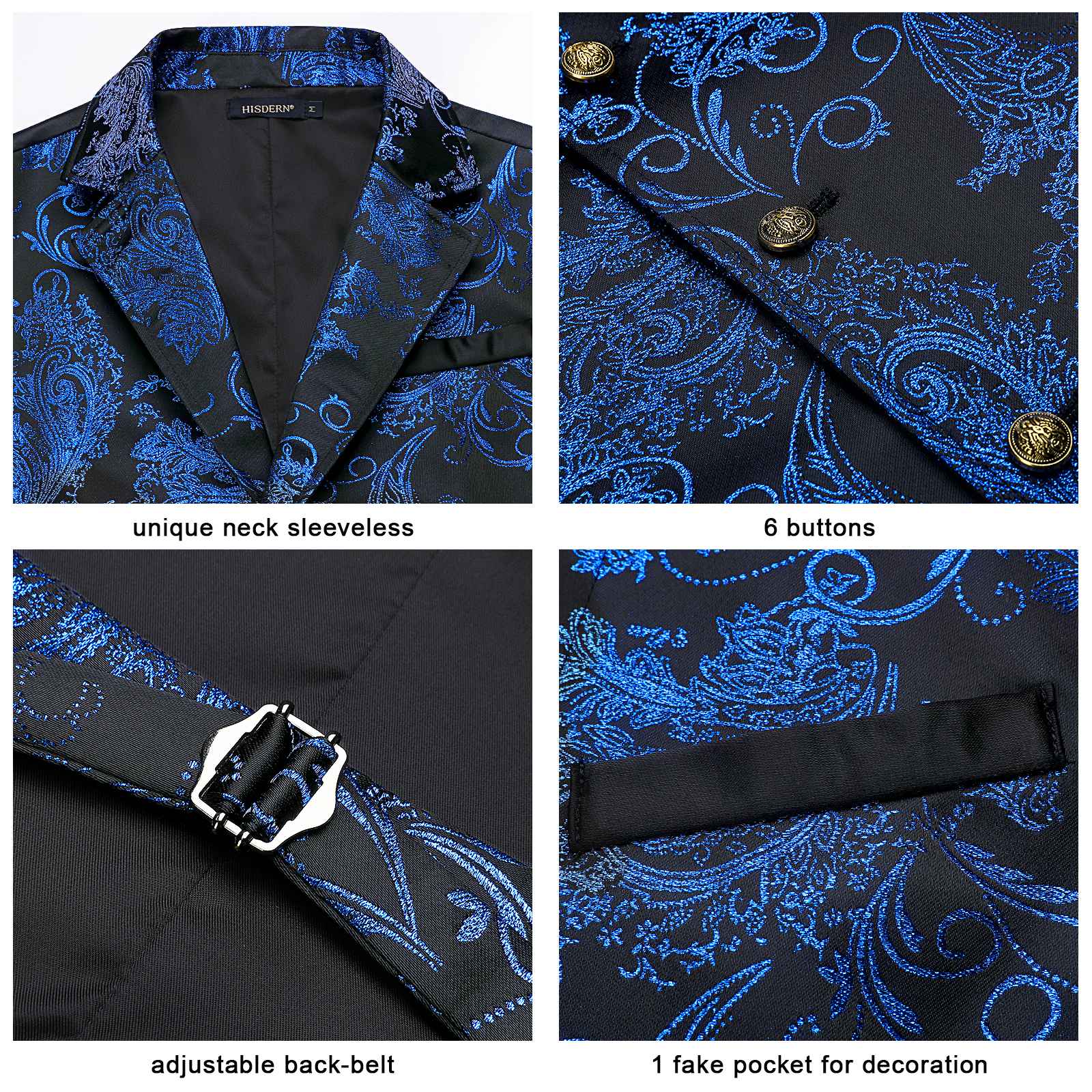 Gothic Lapel Vest for Men - BLACK/BLUE-3
