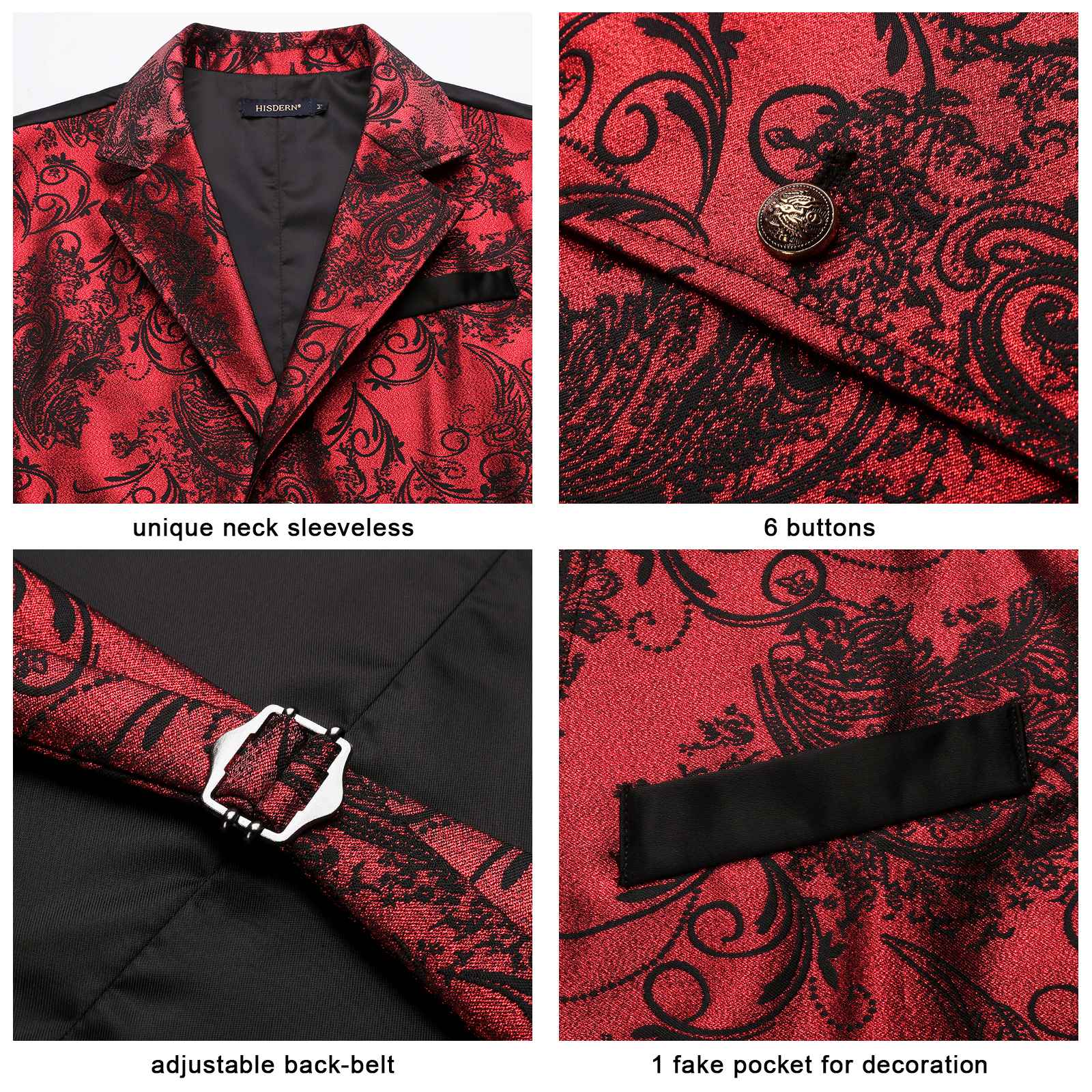 Gothic Lapel Vest for Men - RED/BLACK-5