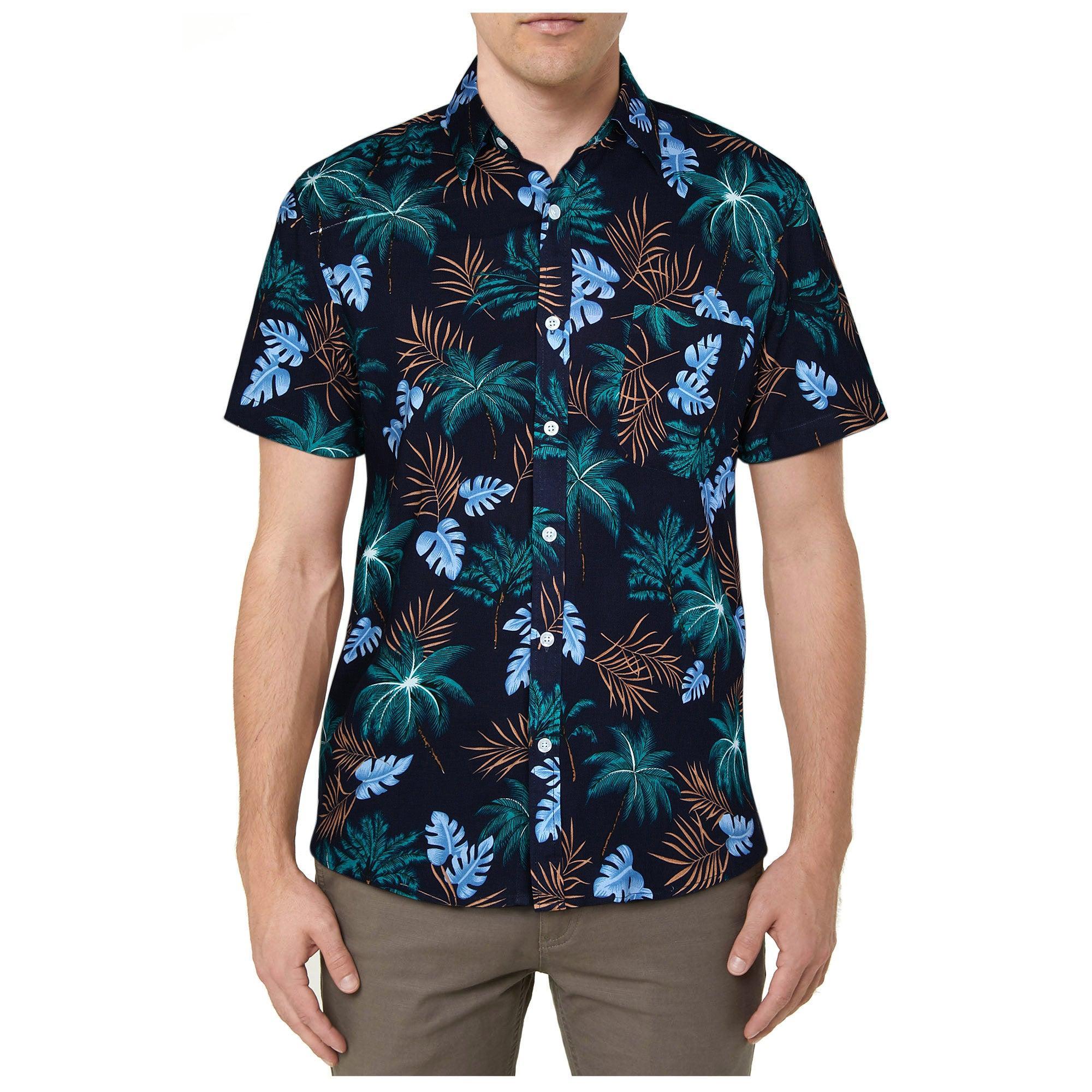 Funky Hawaiian Shirts with Pocket - NAVY BLUE/GOLD