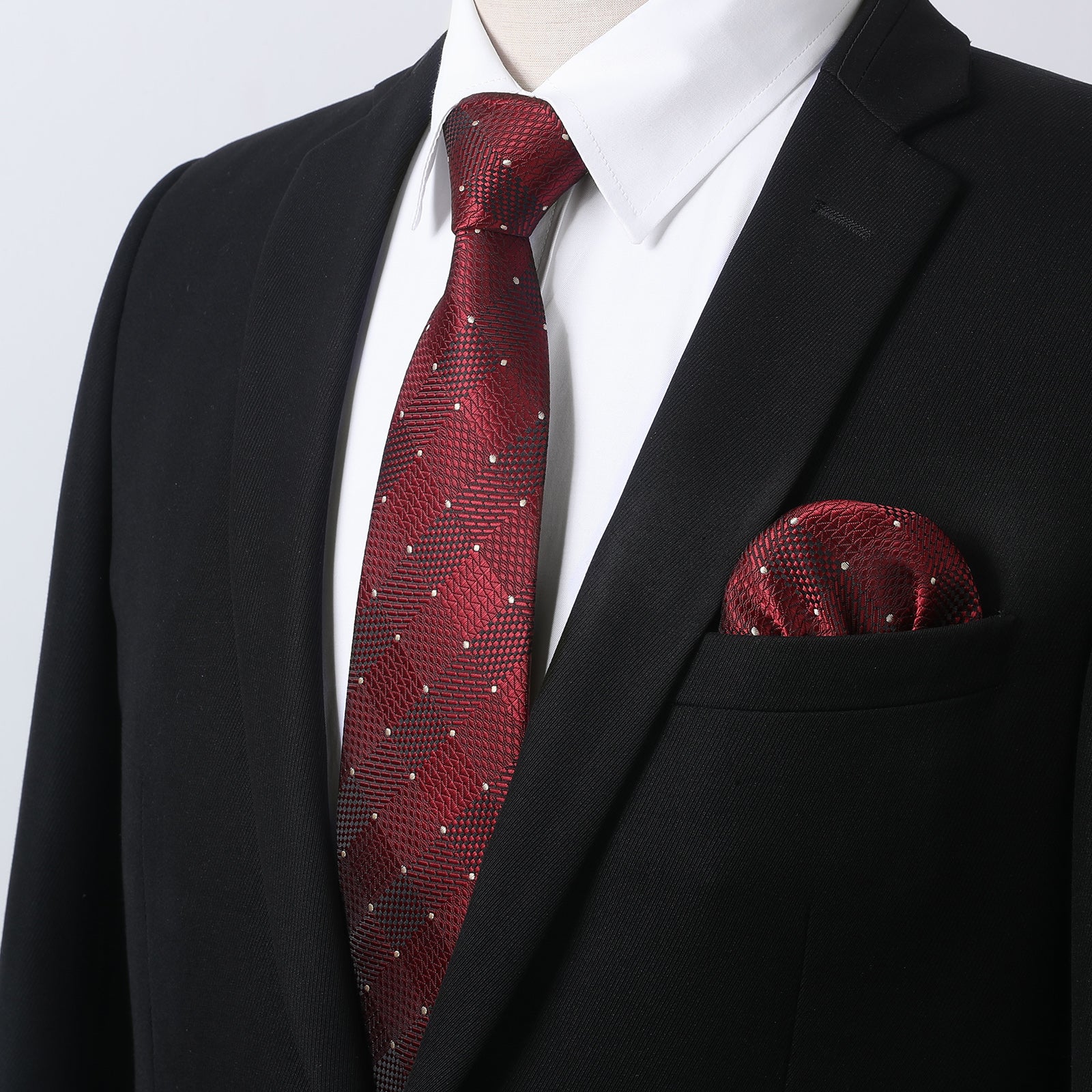Men's Shirt with Tie Handkerchief Set - 02-WHITE/RED