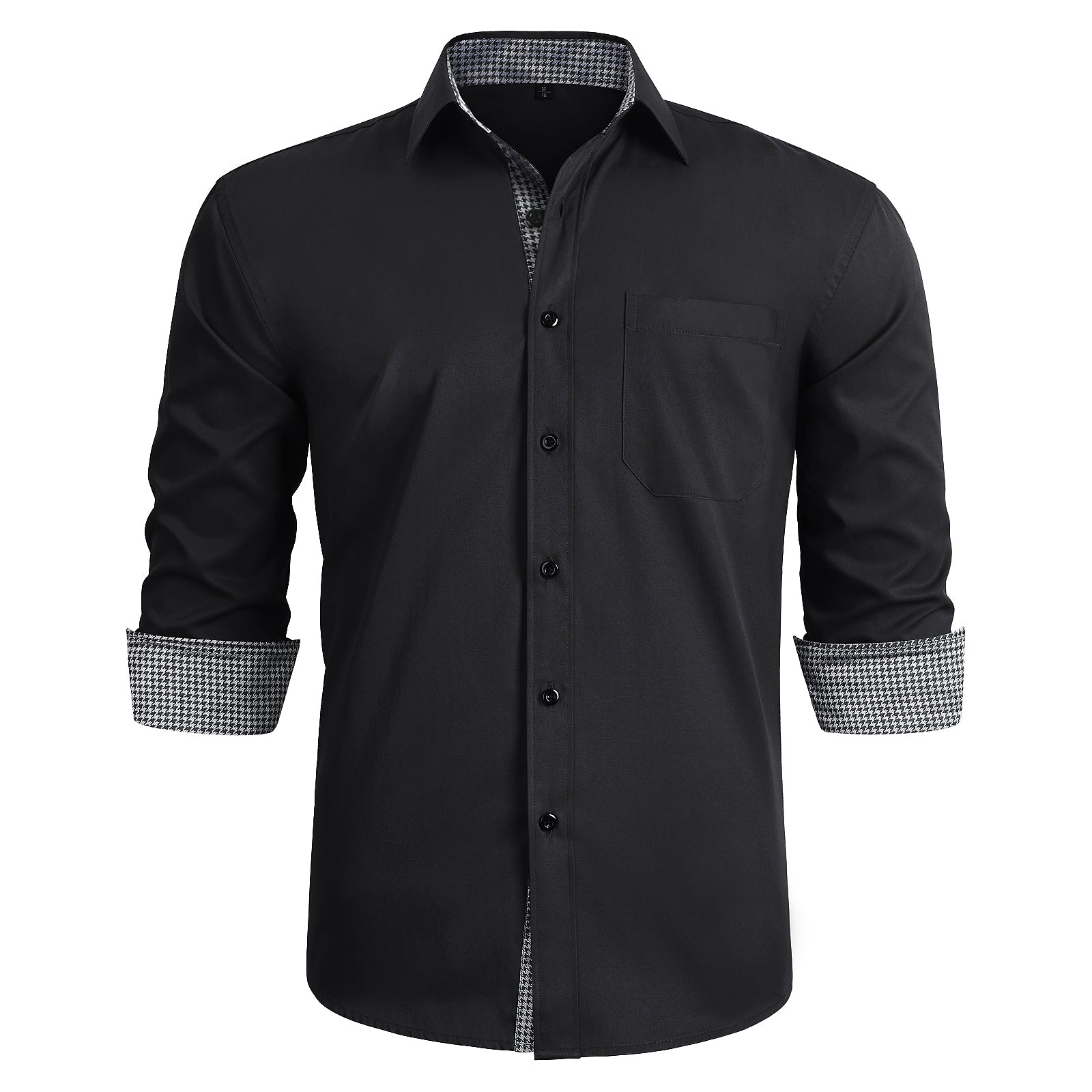 Casual Formal Shirt with Pocket - BLACK/GREY
