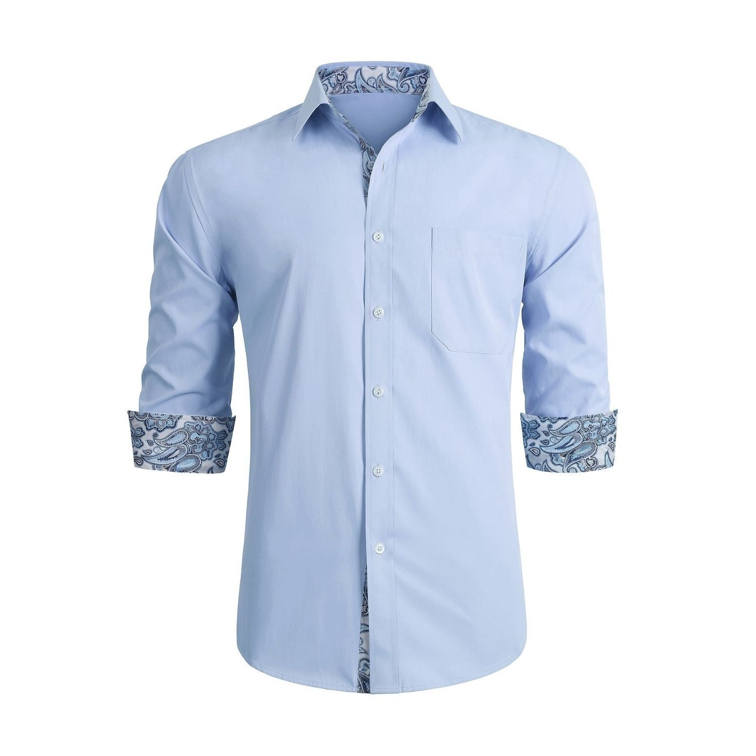 Casual Formal Shirt with Pocket - LIGHT BLUE