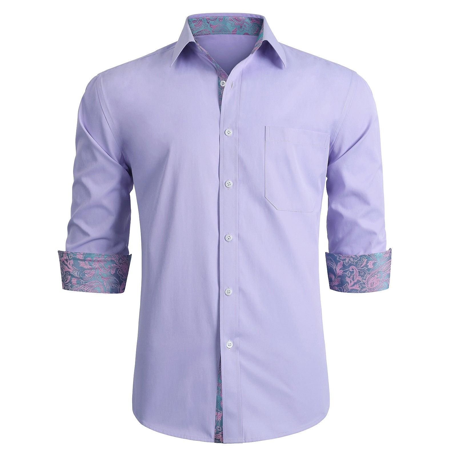 Casual Formal Shirt with Pocket - PURPLE/PINK