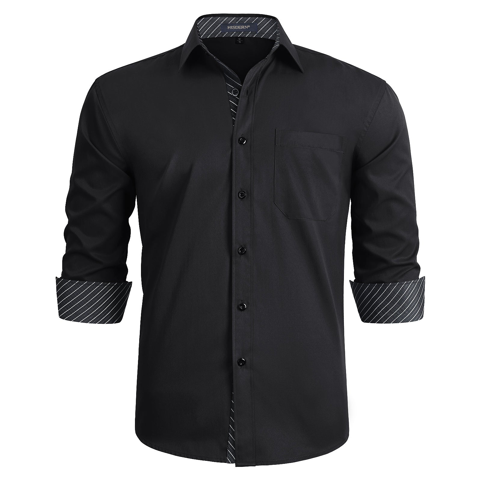Casual Formal Shirt with Pocket - BLACK/WHITE