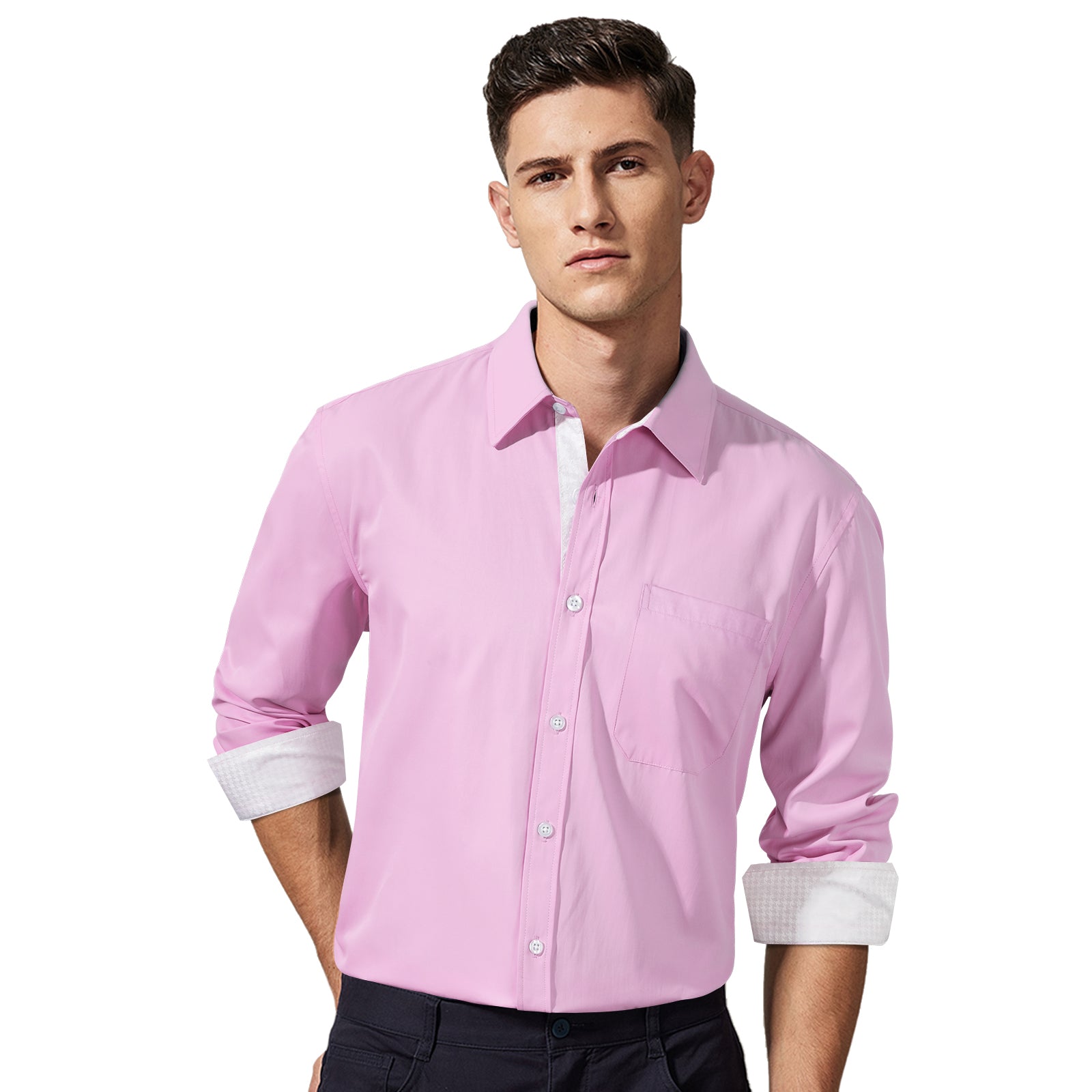 Casual Formal Shirt with Pocket - 06-PINK