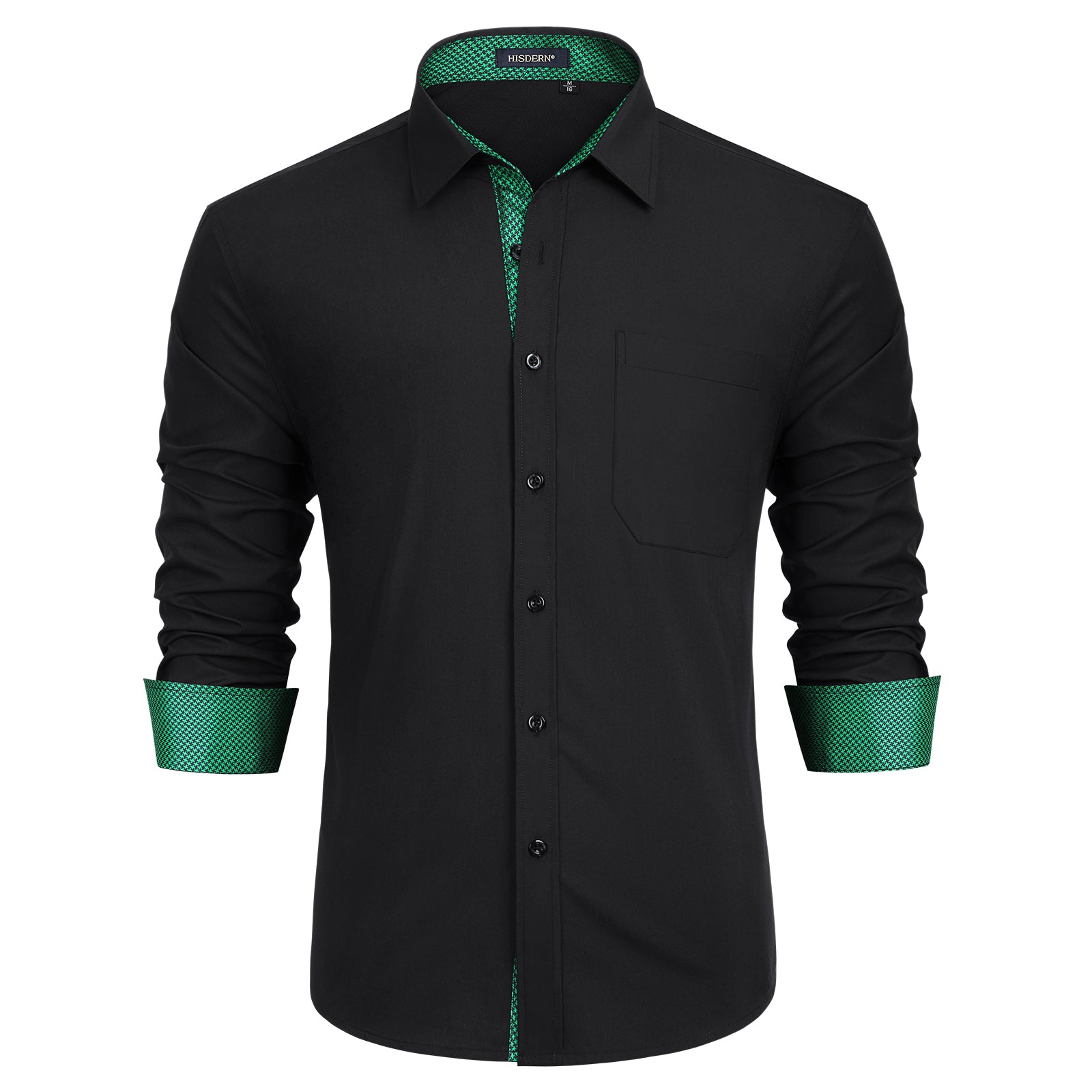 Casual Formal Shirt with Pocket - A-BLACK