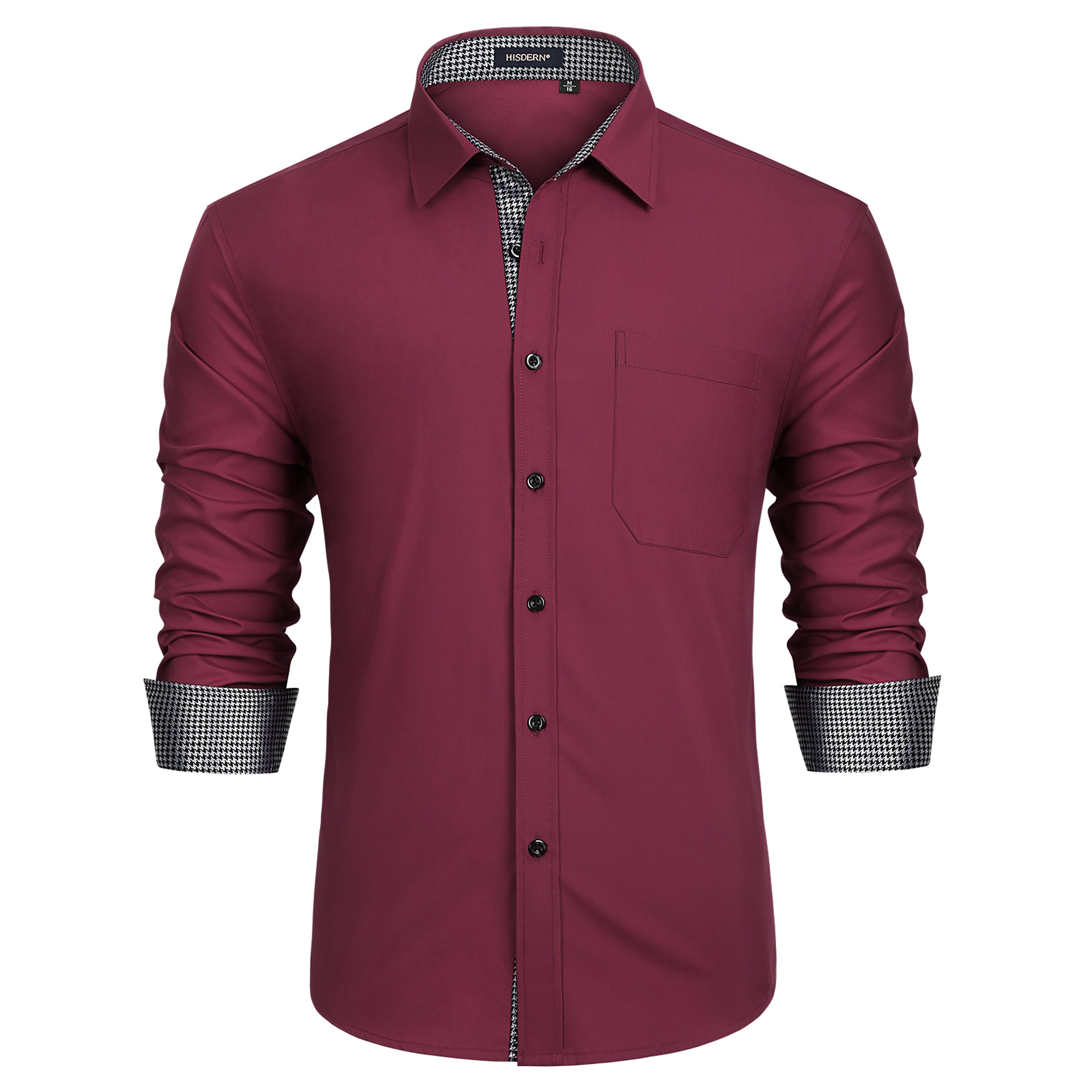 Casual Formal Shirt with Pocket - 06-BURGUNDY2
