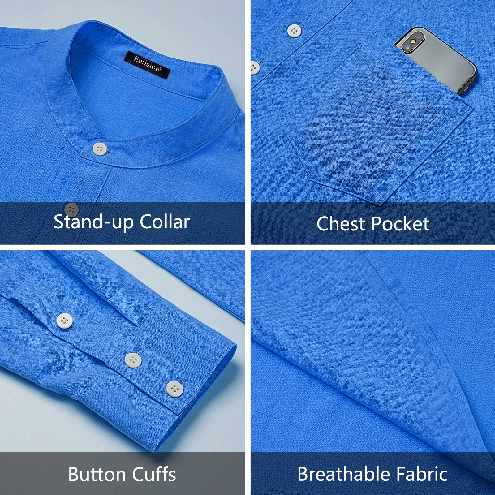 Casual Henley Shirt with Pocket - BLUE