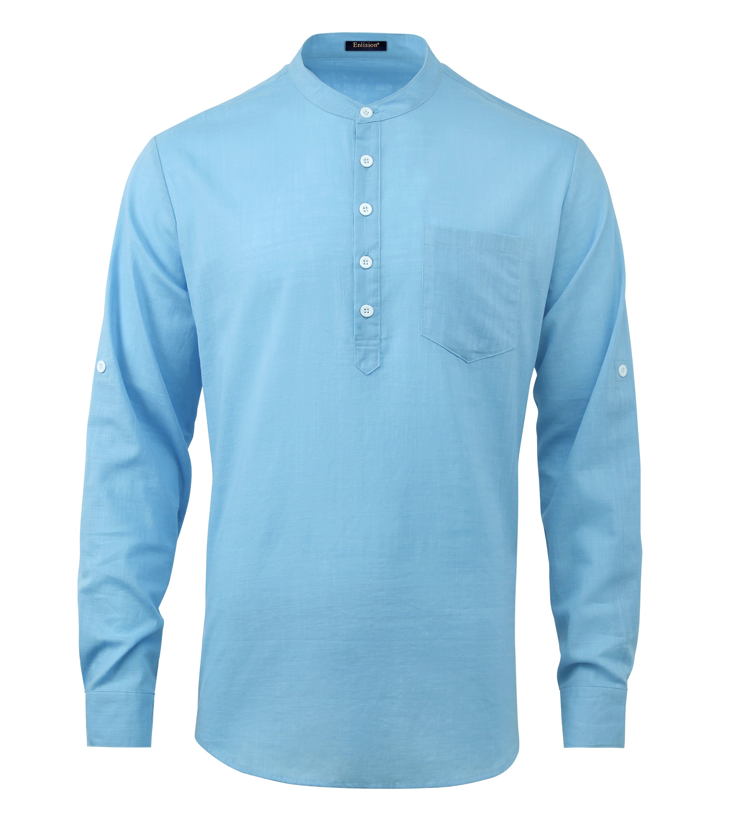 Casual Henley Shirt with Pocket - SKY BLUE