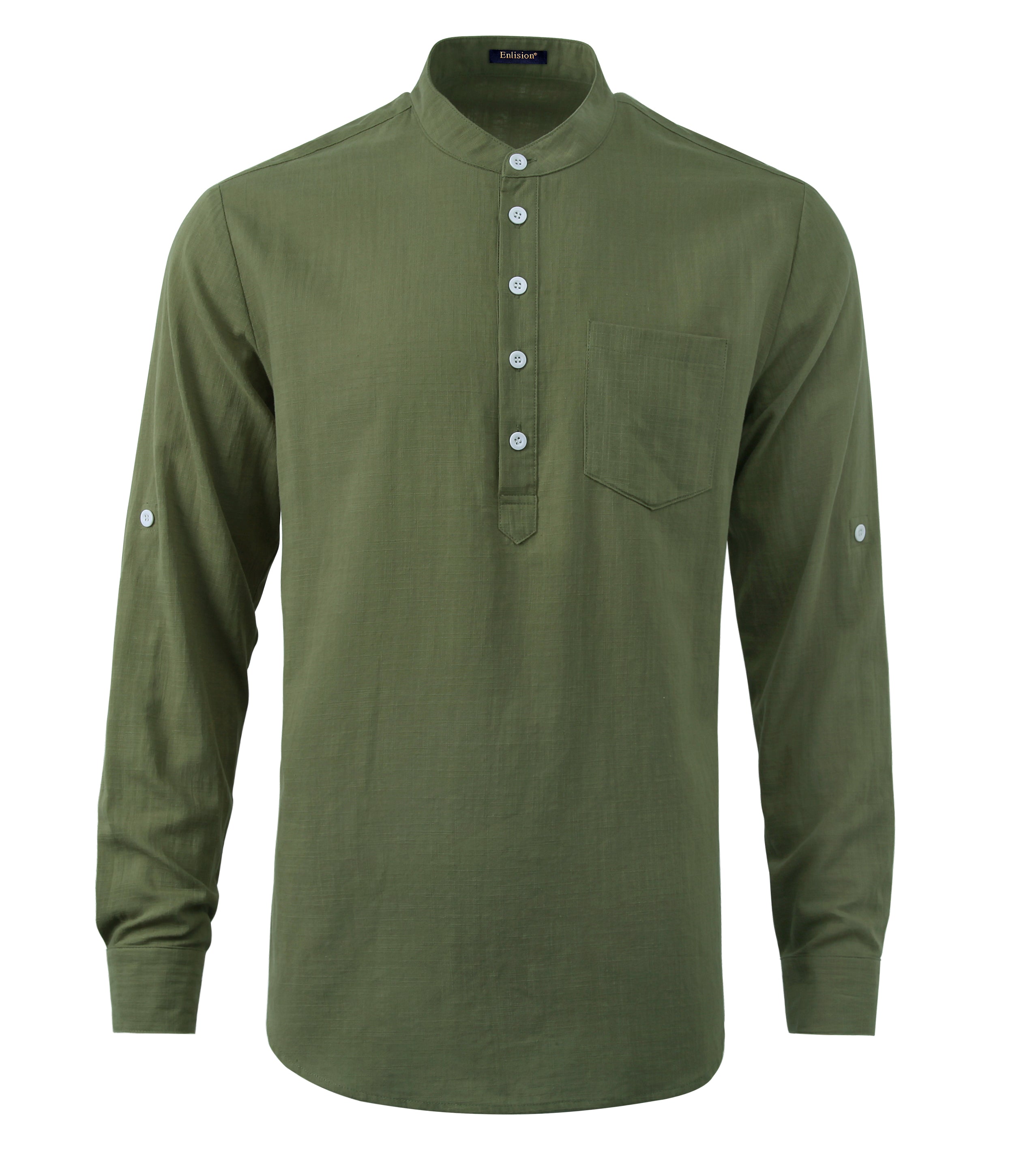 Casual Henley Shirt with Pocket - GREEN