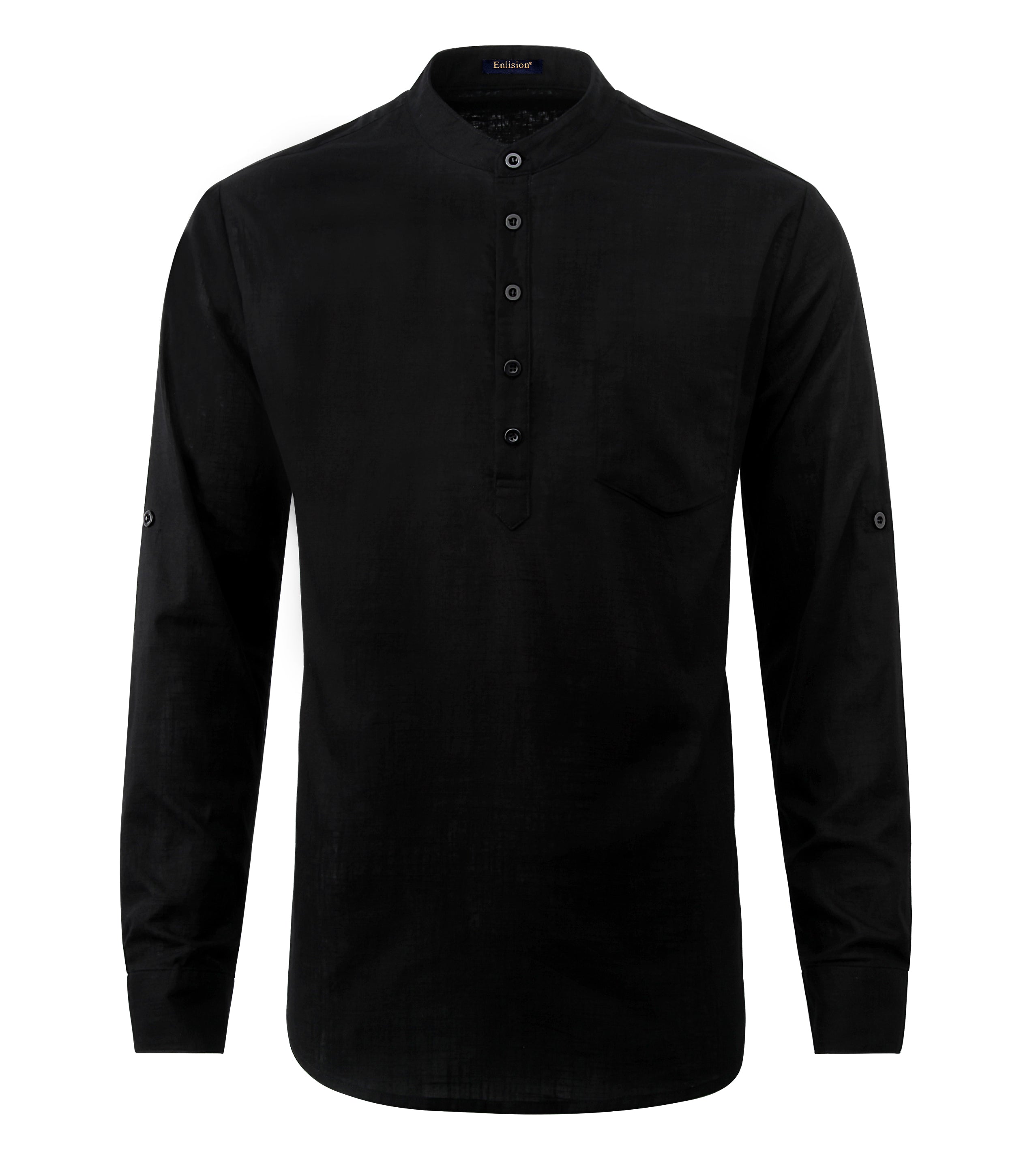 Casual Henley Shirt with Pocket - BLACK