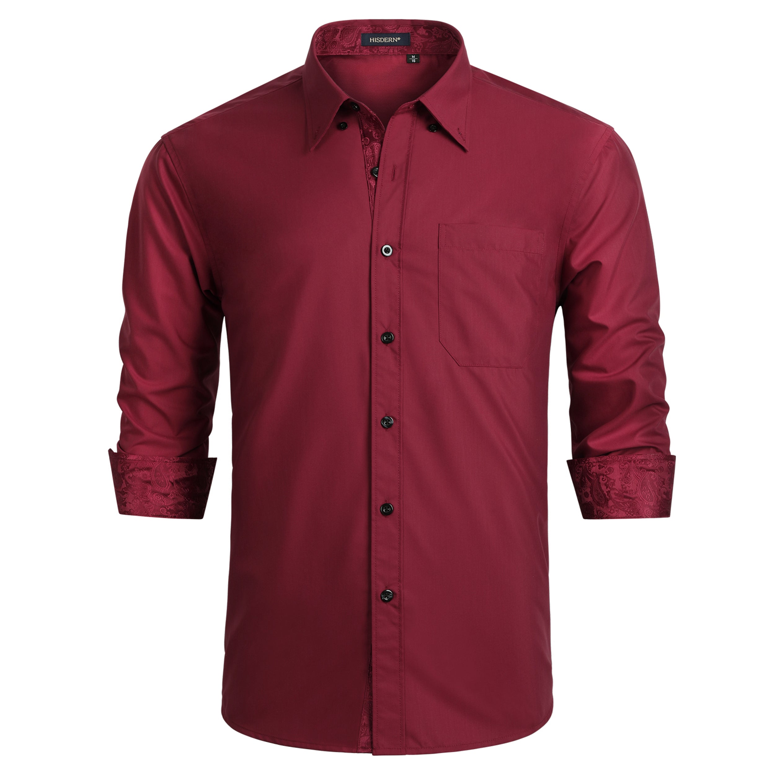 Casual Formal Shirt with Pocket - 09-BURGUNDY / PAISLEY