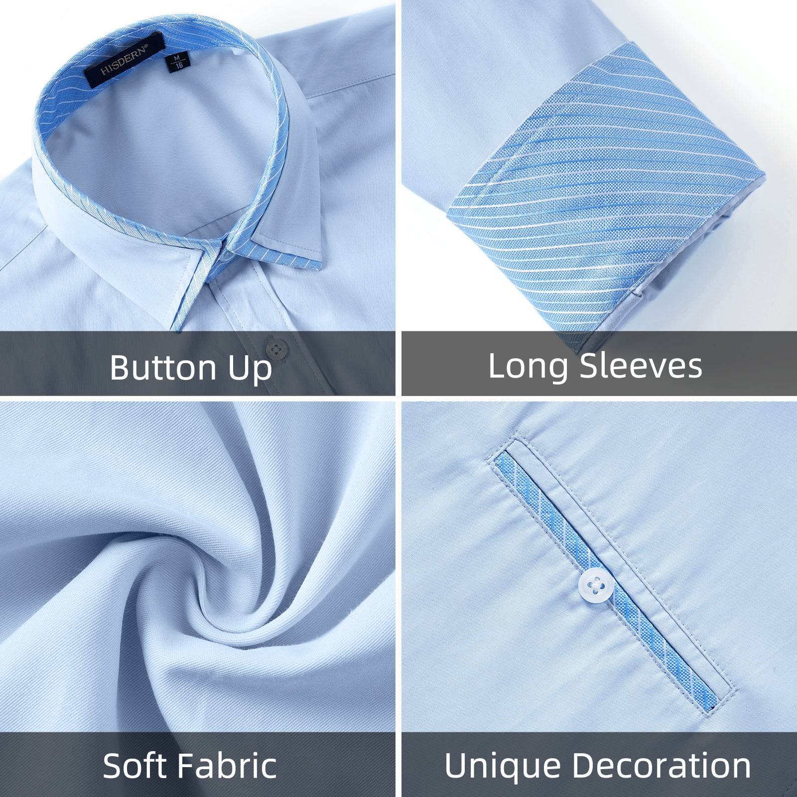 Casual Formal Shirt with Pocket - A-08 LIGHT BLUE/BLUE