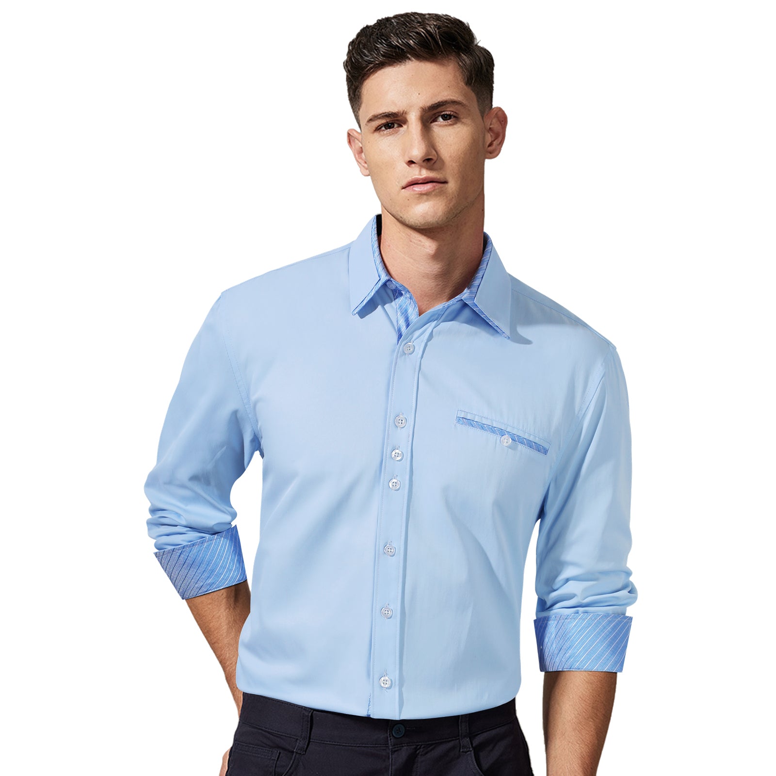 Casual Formal Shirt with Pocket - A-08 LIGHT BLUE/BLUE