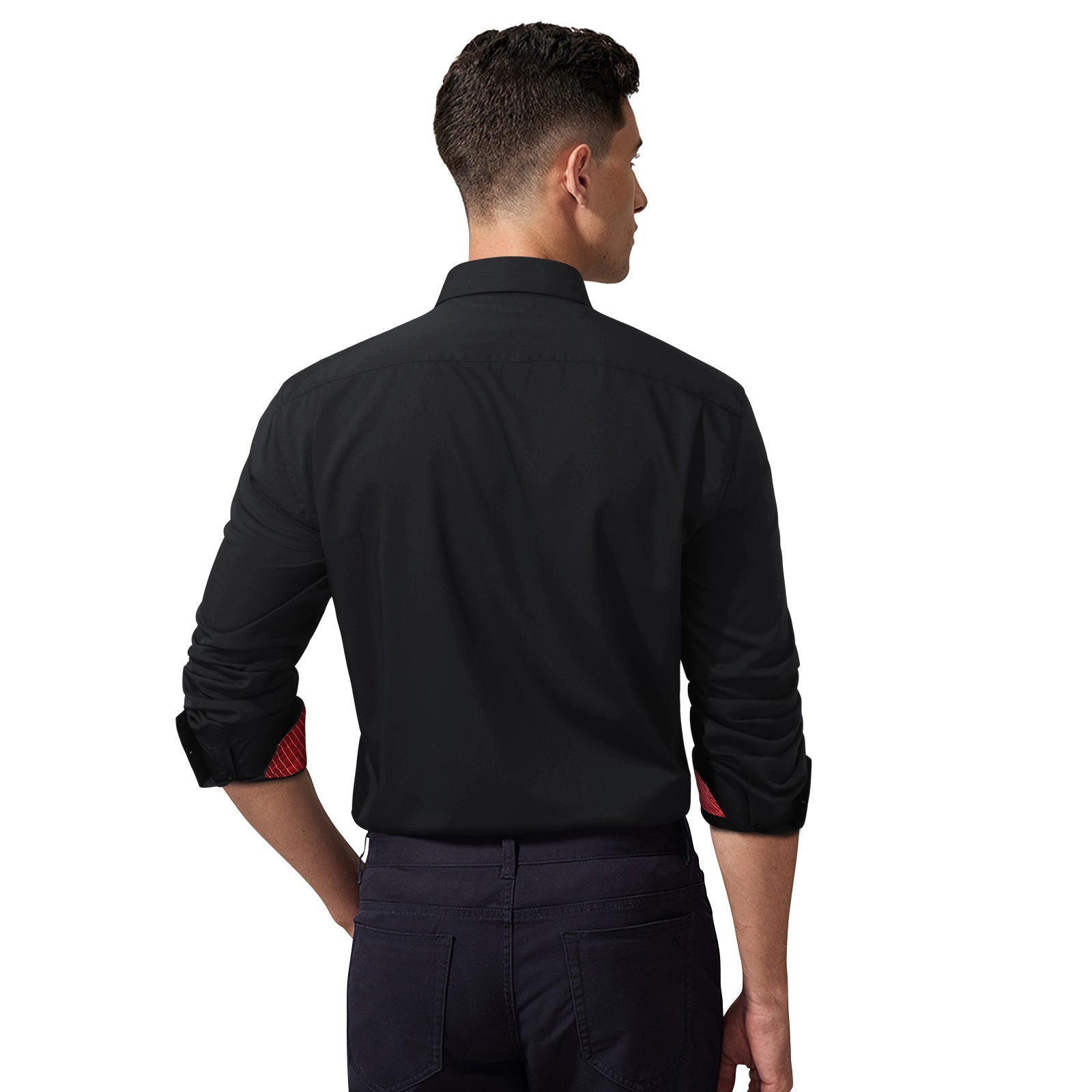 Casual Formal Shirt with Pocket - A-06 BLACK/RED