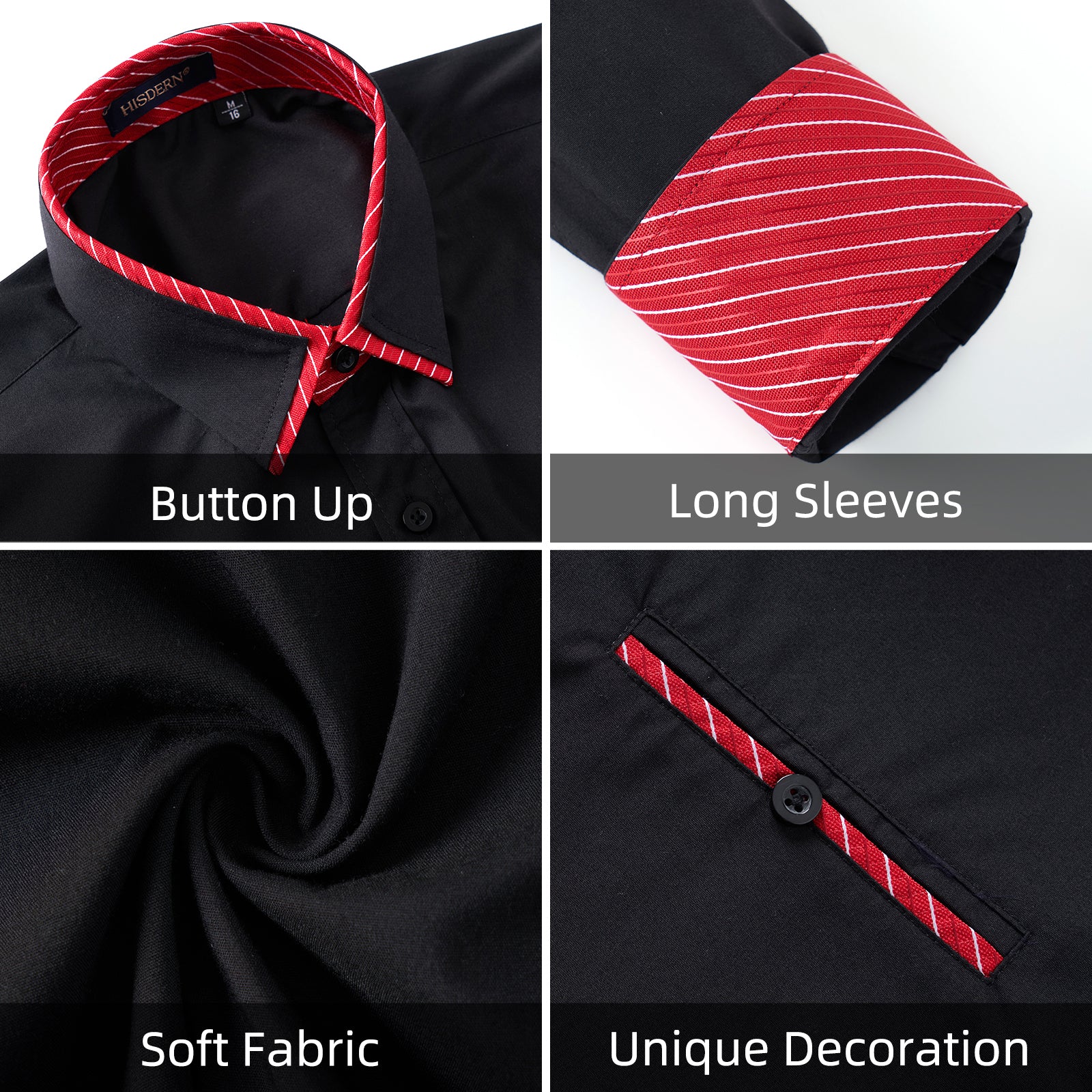 Casual Formal Shirt with Pocket - A-06 BLACK/RED