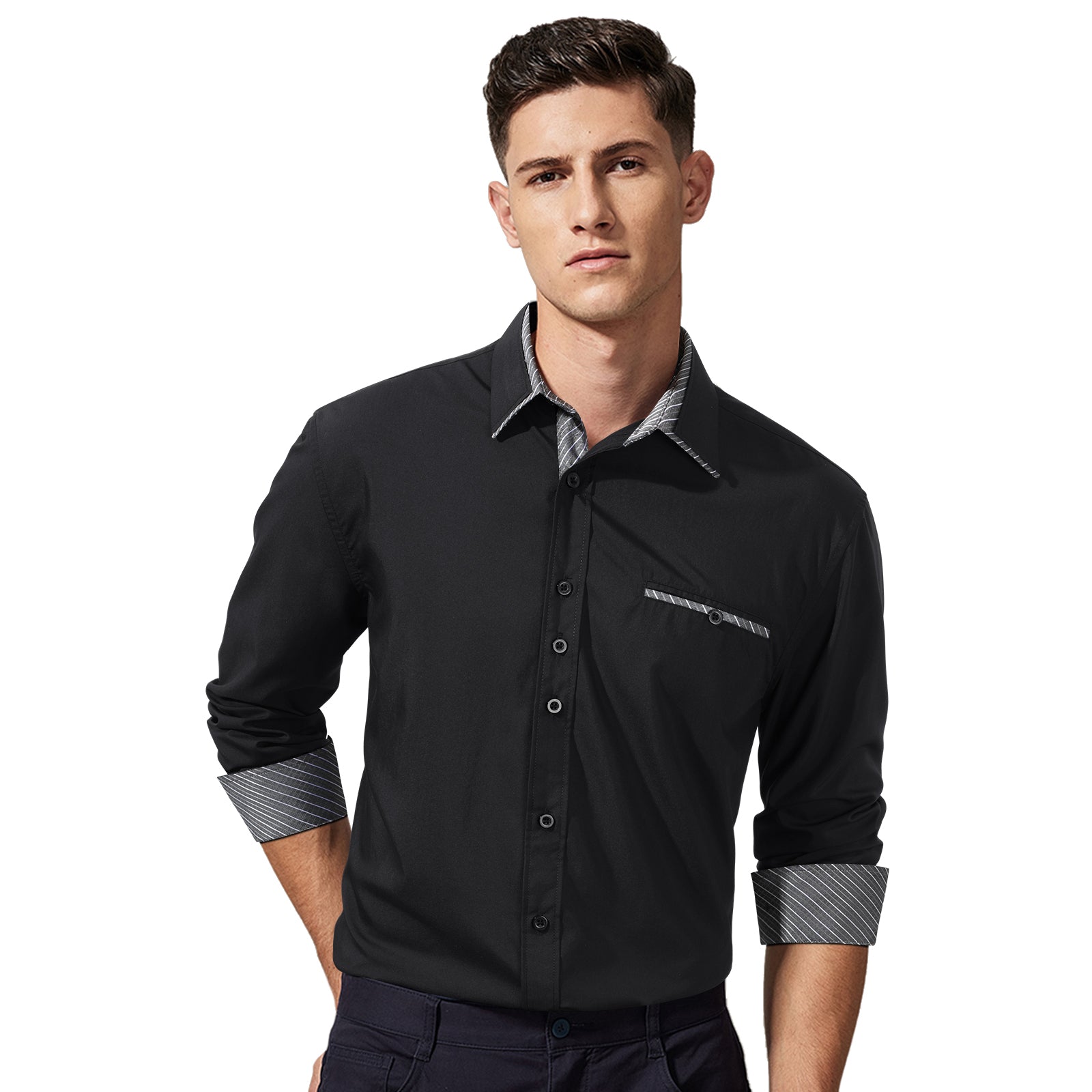 Casual Formal Shirt with Pocket - A-05 BLACK/GREY